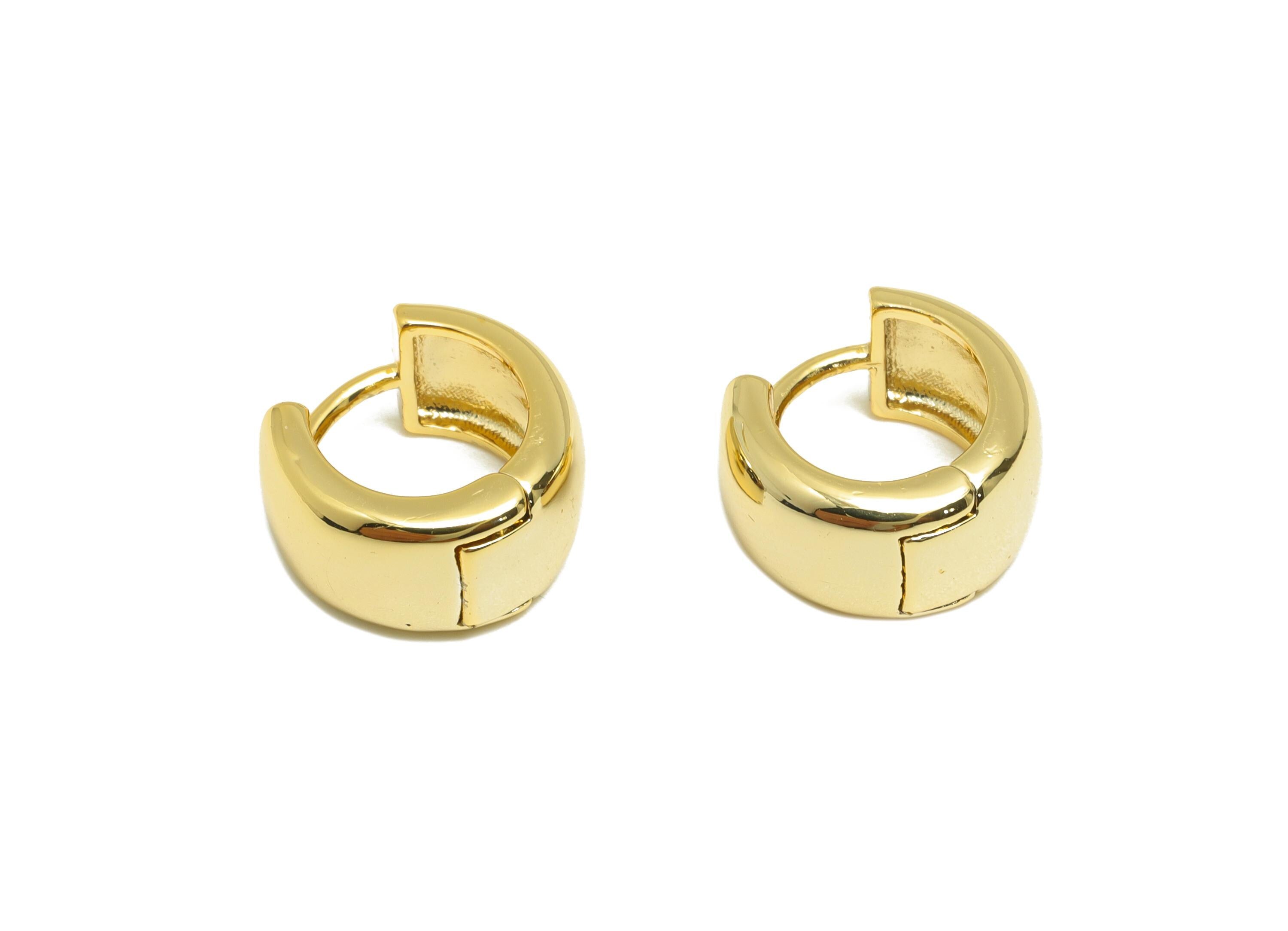 Brass Thick Hoop Earring - Gold Circle Huggie Earring - Minimalist Daily Wear Earring - 18K Real Gold Plating - 11.66x10.7x2.1mm - RGP9136 - DOMEDBAZAAR
