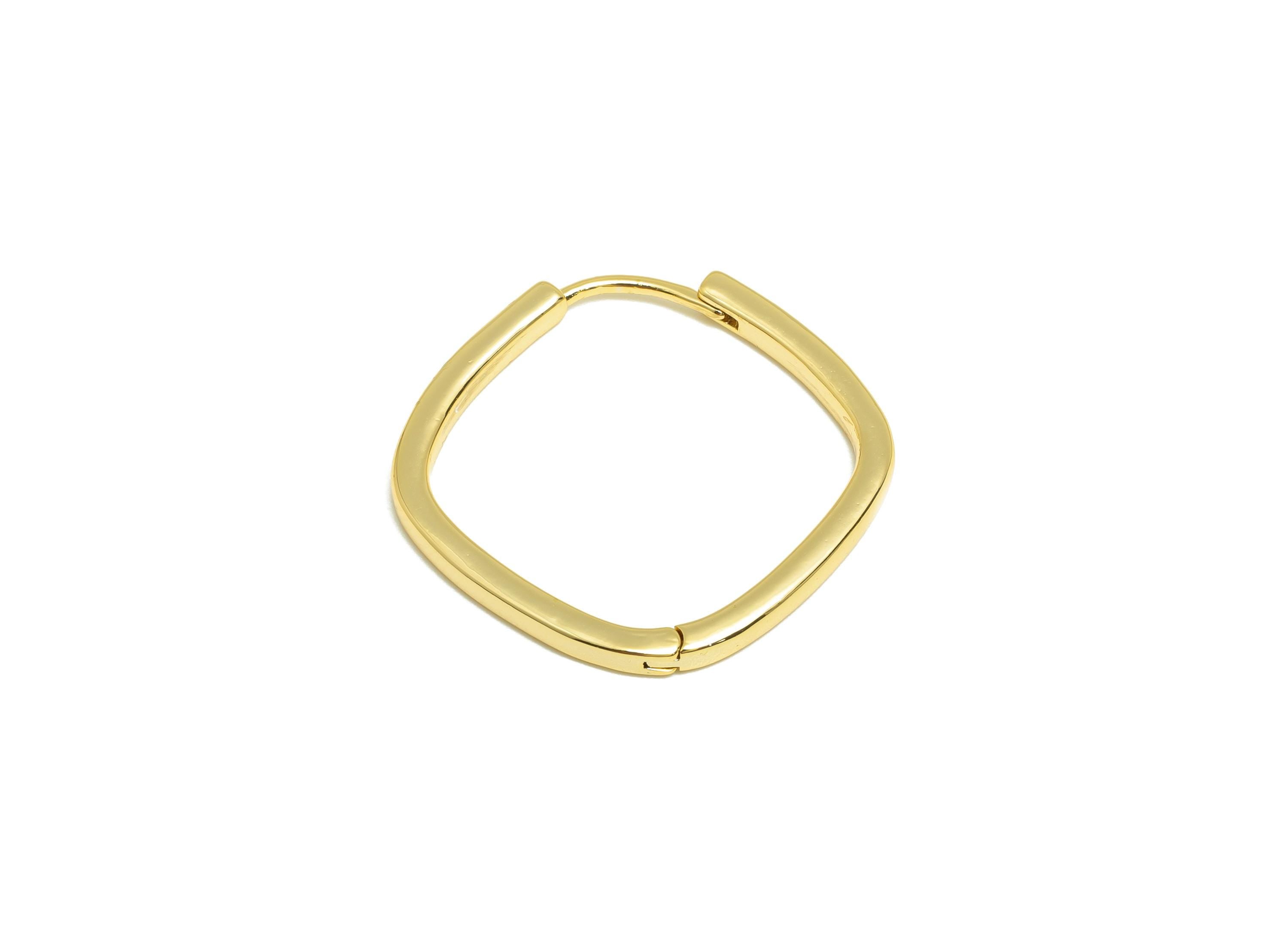 Brass Square Hoop Earring - Gold Huggie Earring for Girl - Minimalist Daily Wear Earring - 18K Real Gold Plated -23.07x22.35x2.04mm- RGP9138 - DOMEDBAZAAR