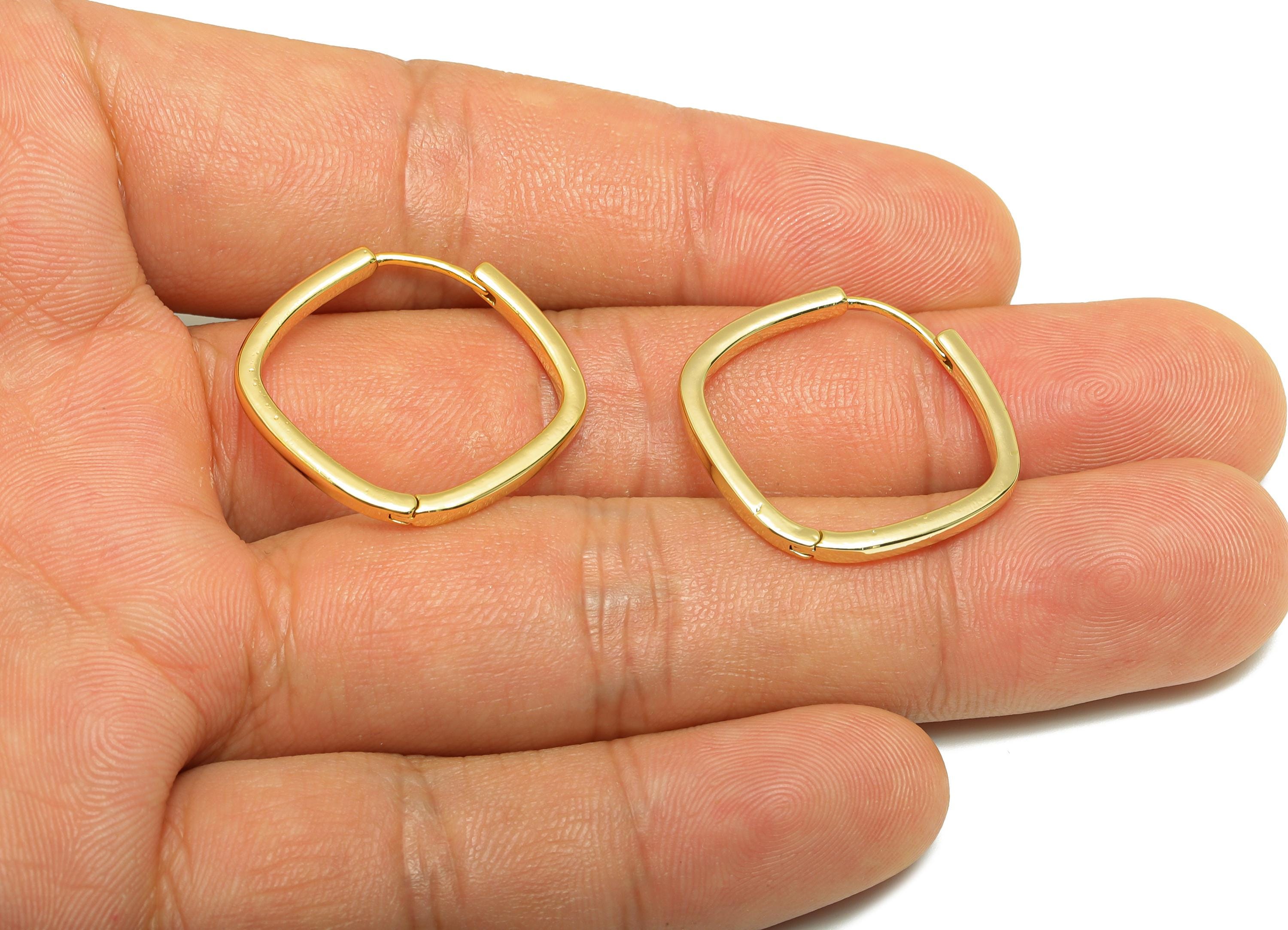 Brass Square Hoop Earring - Gold Huggie Earring for Girl - Minimalist Daily Wear Earring - 18K Real Gold Plated -23.07x22.35x2.04mm- RGP9138 - DOMEDBAZAAR