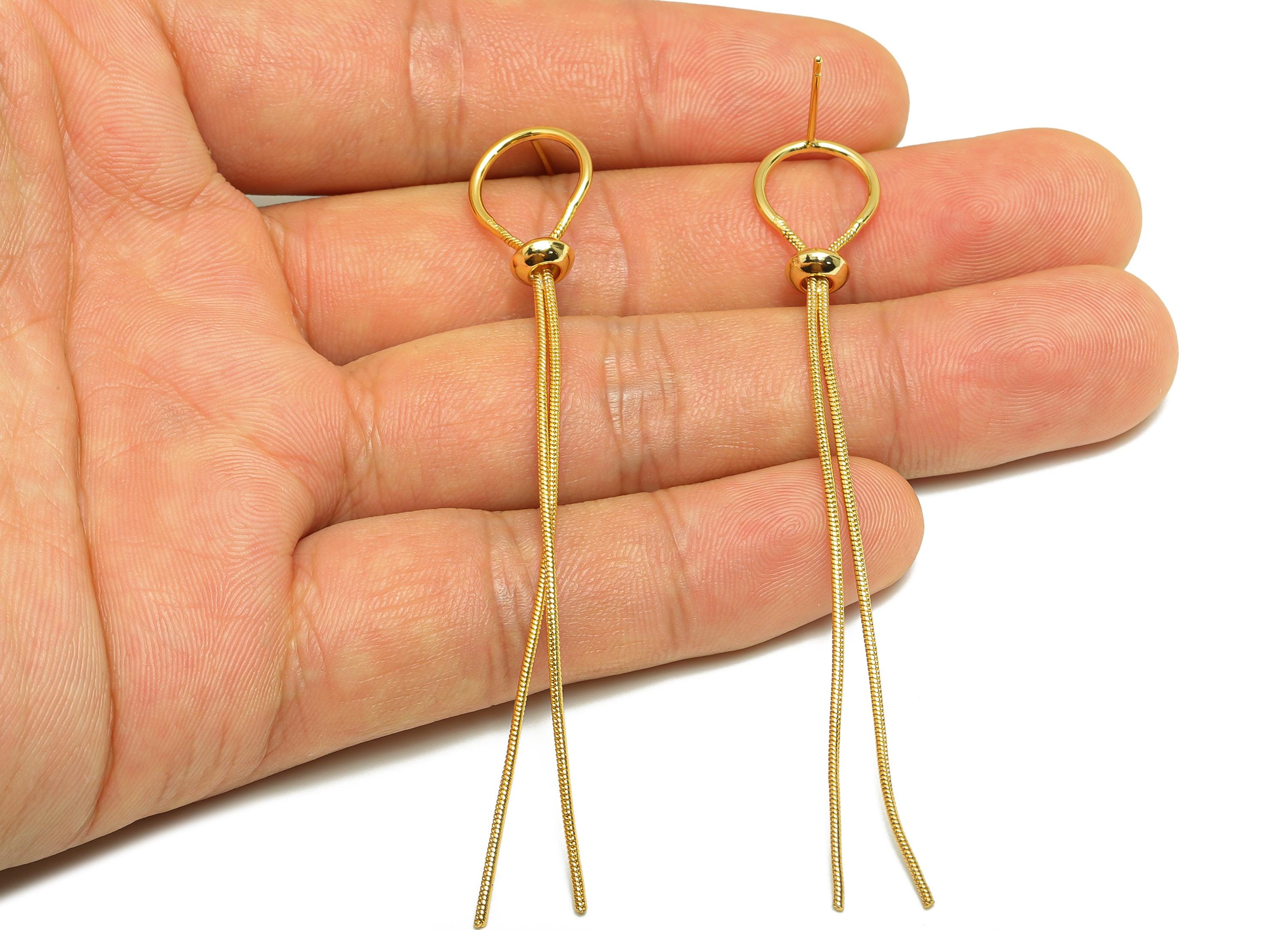Brass Chain Tassel Earring - Gold Tassel Dangle Ear Post for Girl - Daily Wear Earring - 18K Real Gold Plating- 79.85x12.04x1.08mm - RGP9142 - DOMEDBAZAAR