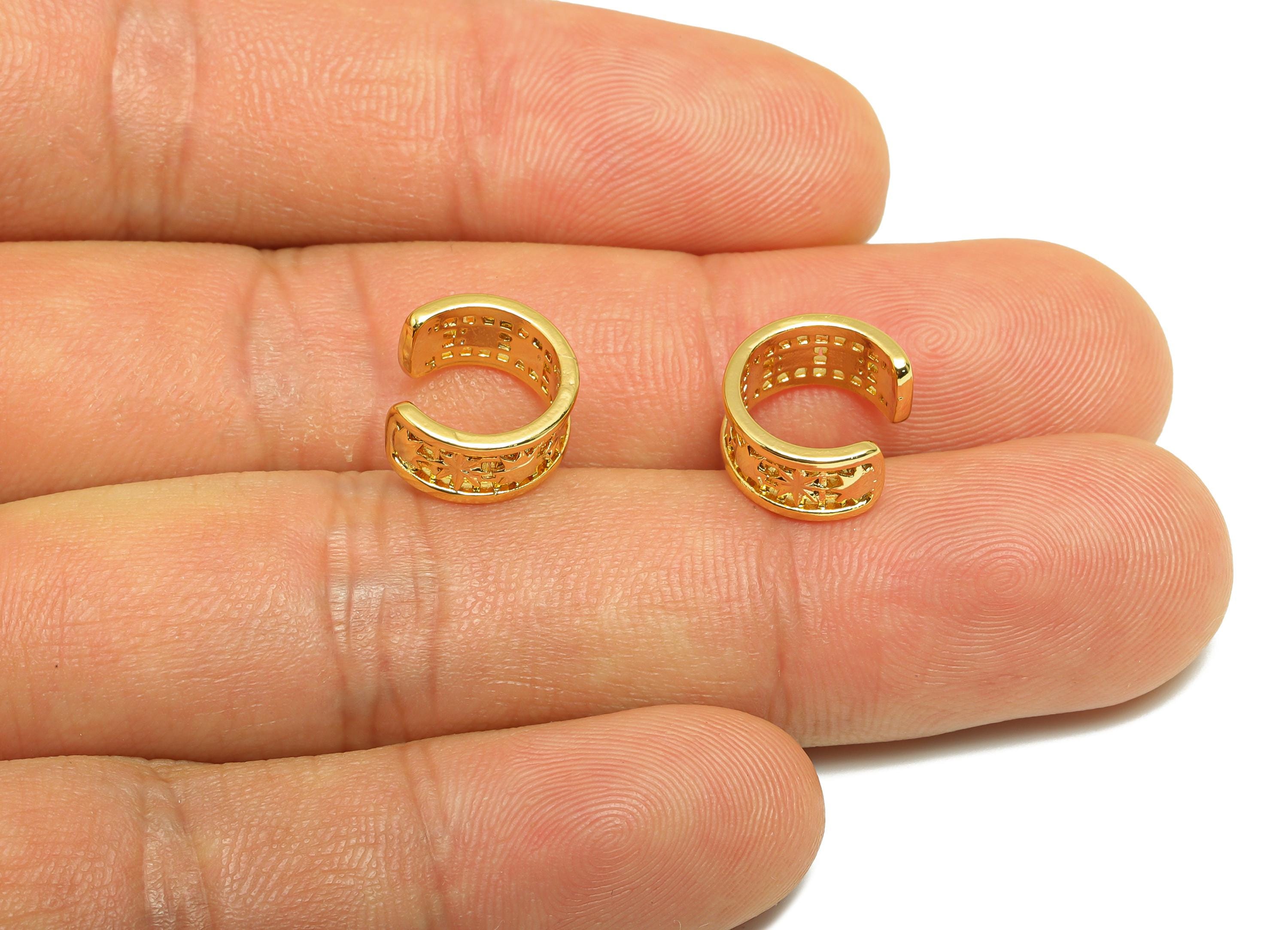 Brass Textured Ear Cuff - Gold Hollow Earring Cuff - Minimalist Daily Wear Earring Cuff - 18K Real Gold Plated -11.38x10.39x1.01mm - RGP9143 - DOMEDBAZAAR