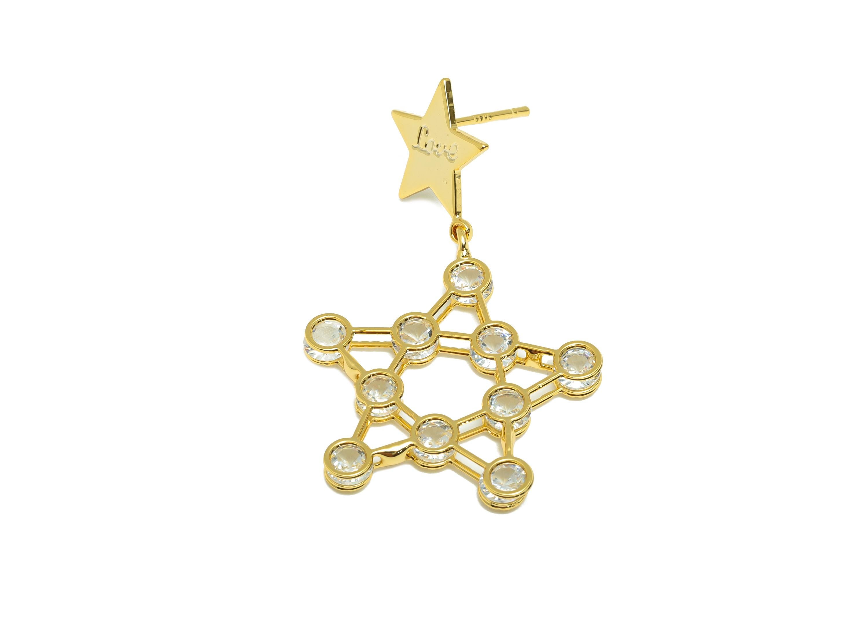 Brass Star Dangle Earring - Zircon Earring Stud for Girl - Gold Daily Wear Earring Post - 18K Real Gold Plating -38.89x24.07x2.61mm- RGP9144 - DOMEDBAZAAR
