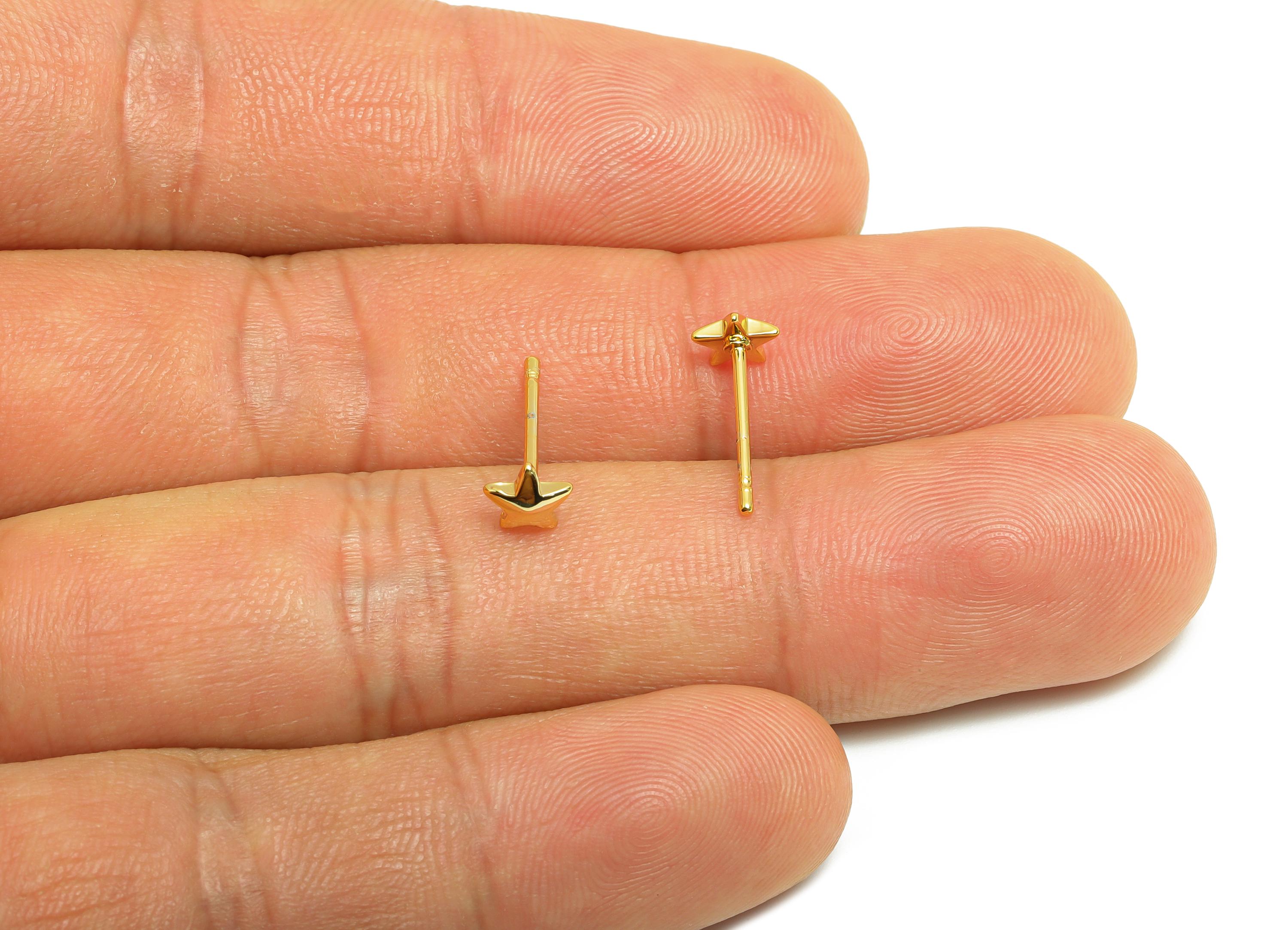 Brass Tiny Star Earring - Gold Minimalist Earring Post - Five-Pointed Star Daily Wear Ear - 18K Real Gold Plating - 4.97x4.97x1.51mm-RGP9150 - DOMEDBAZAAR