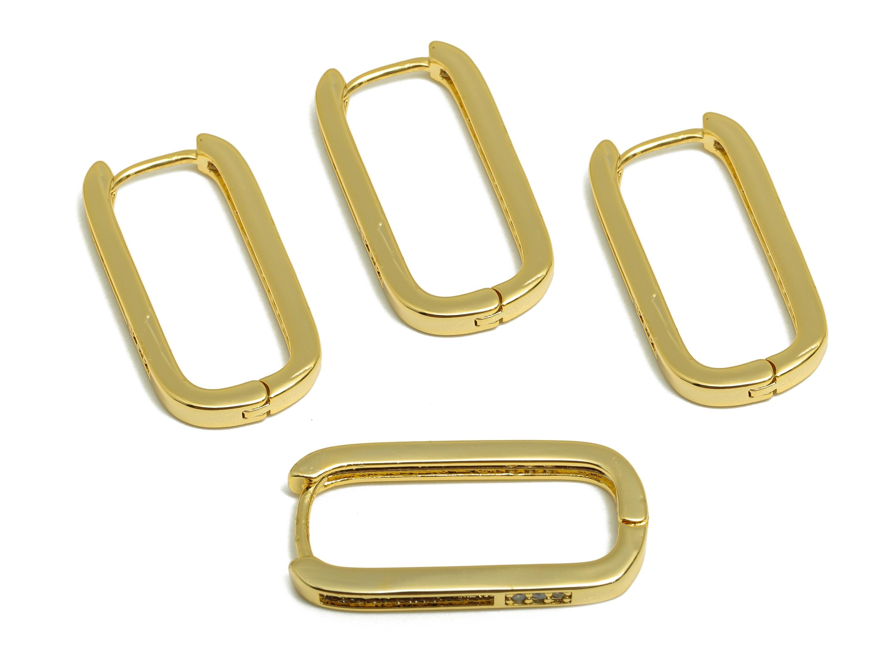 Brass Rectangle Hoop Earring - Zircon Huggie Earring for Women - Gold Daily Wear Earring - 18K Real Gold Plating -24.98x12.6x2.53mm -RGP9152 - DOMEDBAZAAR