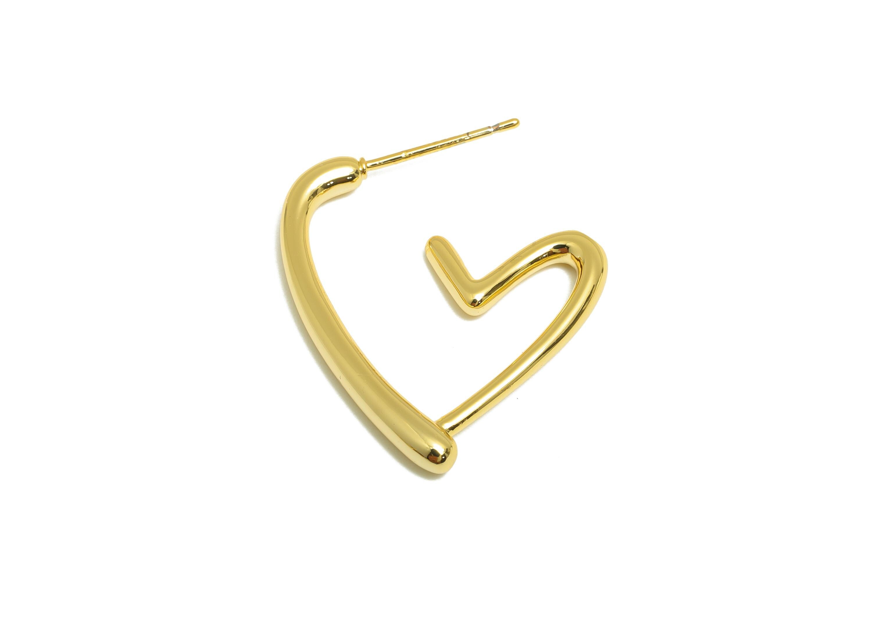Brass Heart Earring Stud - Gold Open Heart Ear for Girls - Valentine&#39;s Day Earring Post - 18K Real Gold Plated -27.15x22.13x2.62mm- RGP9153 - DOMEDBAZAAR