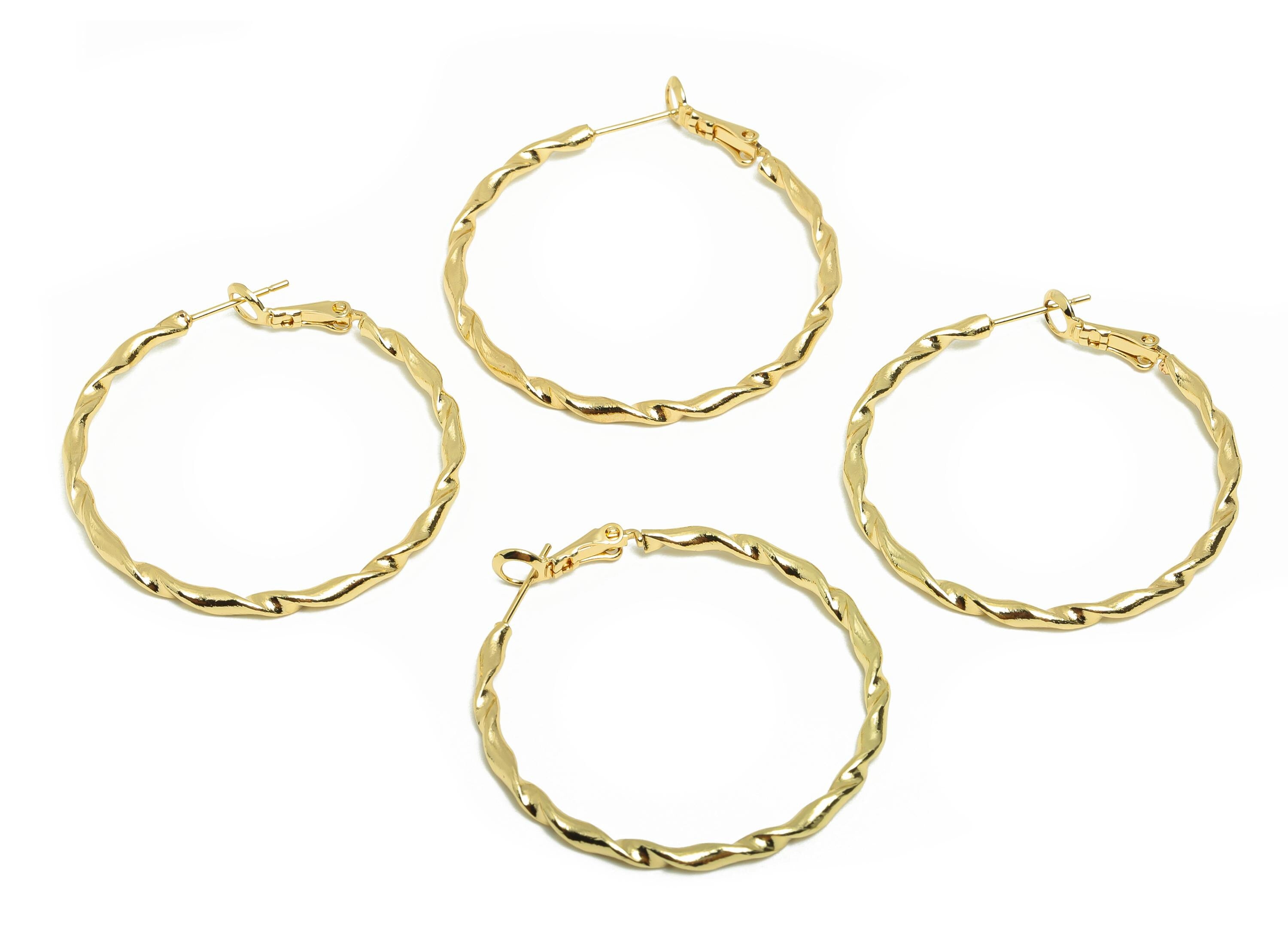 Brass Twisted Hoop Ear - Gold Huggie Earring for Girl&#39;s - Wave Round Daily Wear Earring - 18K Real Gold Plated - 42.97x40.58x2.22mm- RGP9023 - DOMEDBAZAAR