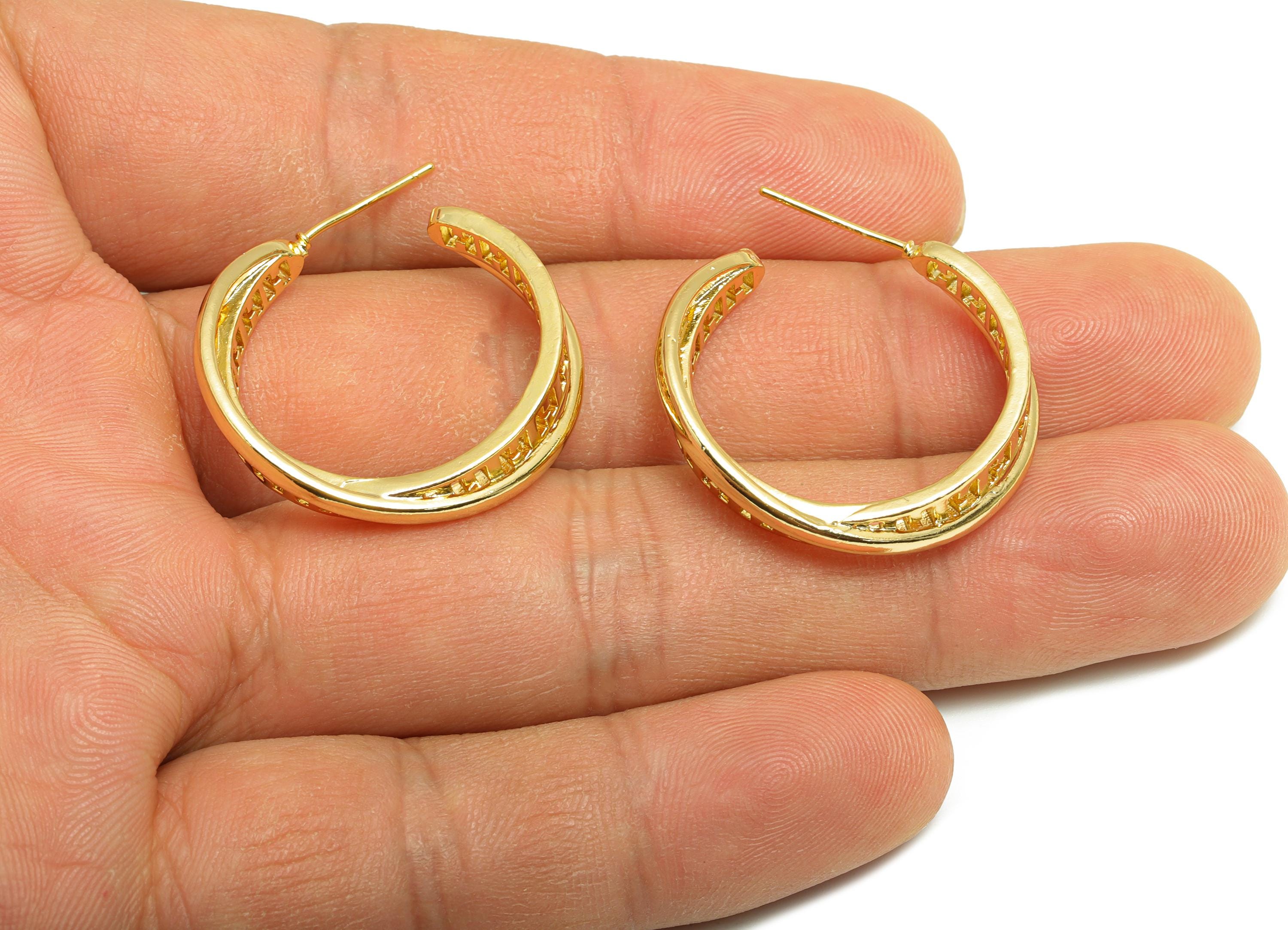 Brass C Hoop Earring - Gold Textured Earring Stud - Hollow Daily Wear Earring Post - 18K Real Gold Plating - 25.94x25.02x3.06mm - RGP9154 - DOMEDBAZAAR
