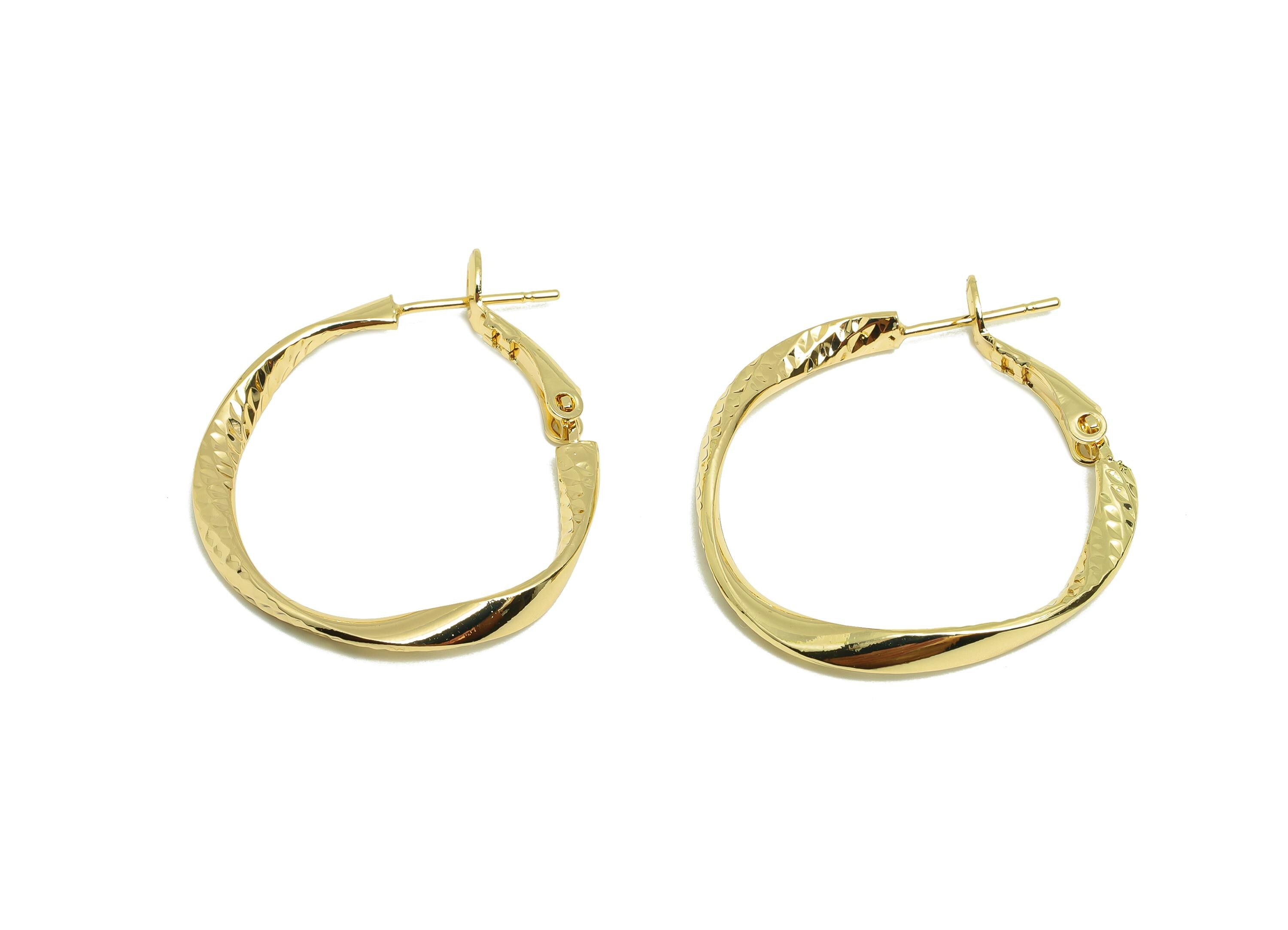 Brass Wave Hoop Earring - Gold Huggie Earring for Girl&#39;s - Hammered Wave Daily Wear Ear - 18K Real Gold Plated - 29.89x28.72x2.8mm- RGP9024 - DOMEDBAZAAR