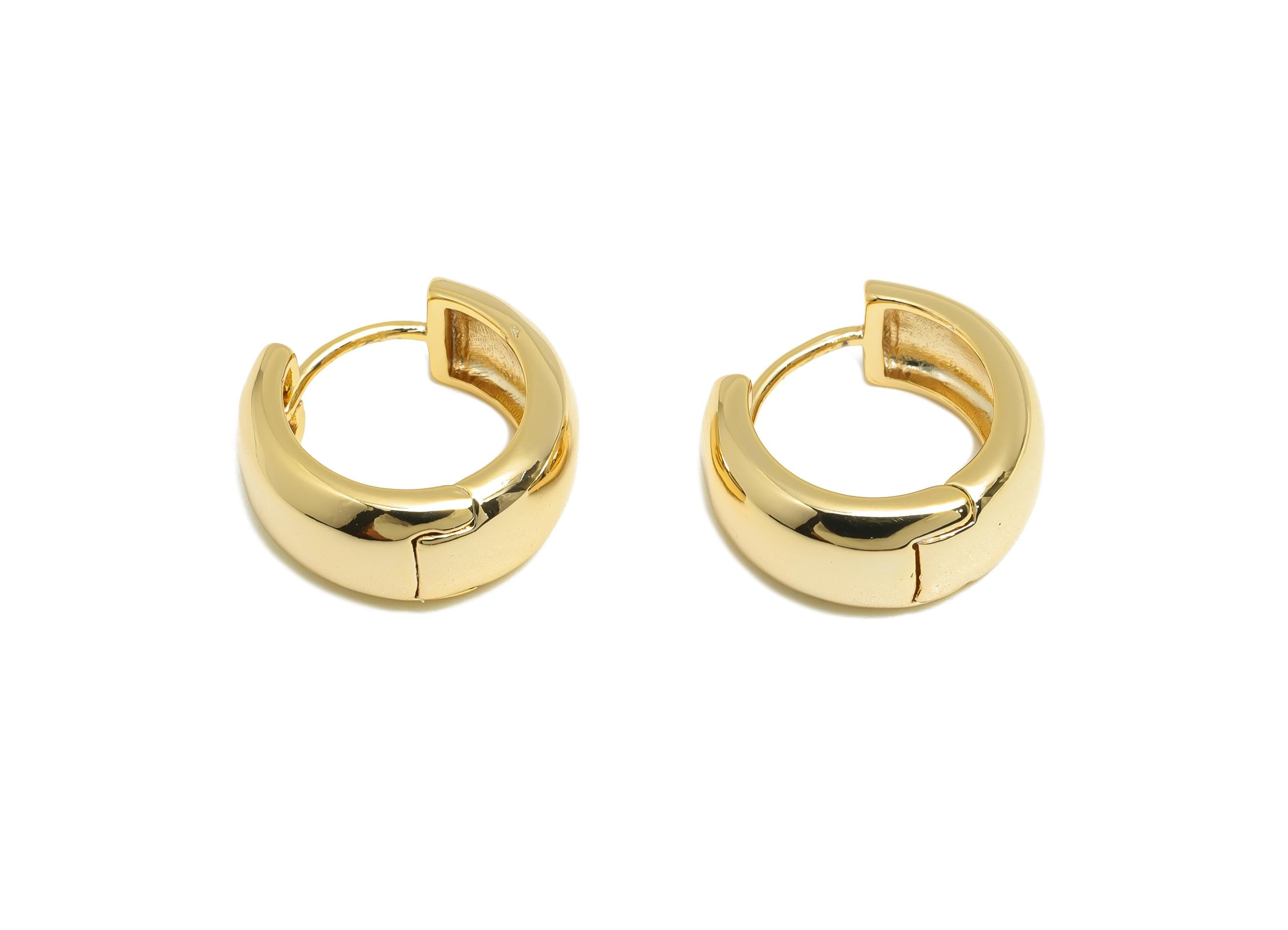 Brass Thick Hoop Earring - Gold Circle Huggie Earring - Minimalist Daily Wear Earring - 18K Real Gold Plating - 15.93x6.57x1.3mm - RGP9155 - DOMEDBAZAAR
