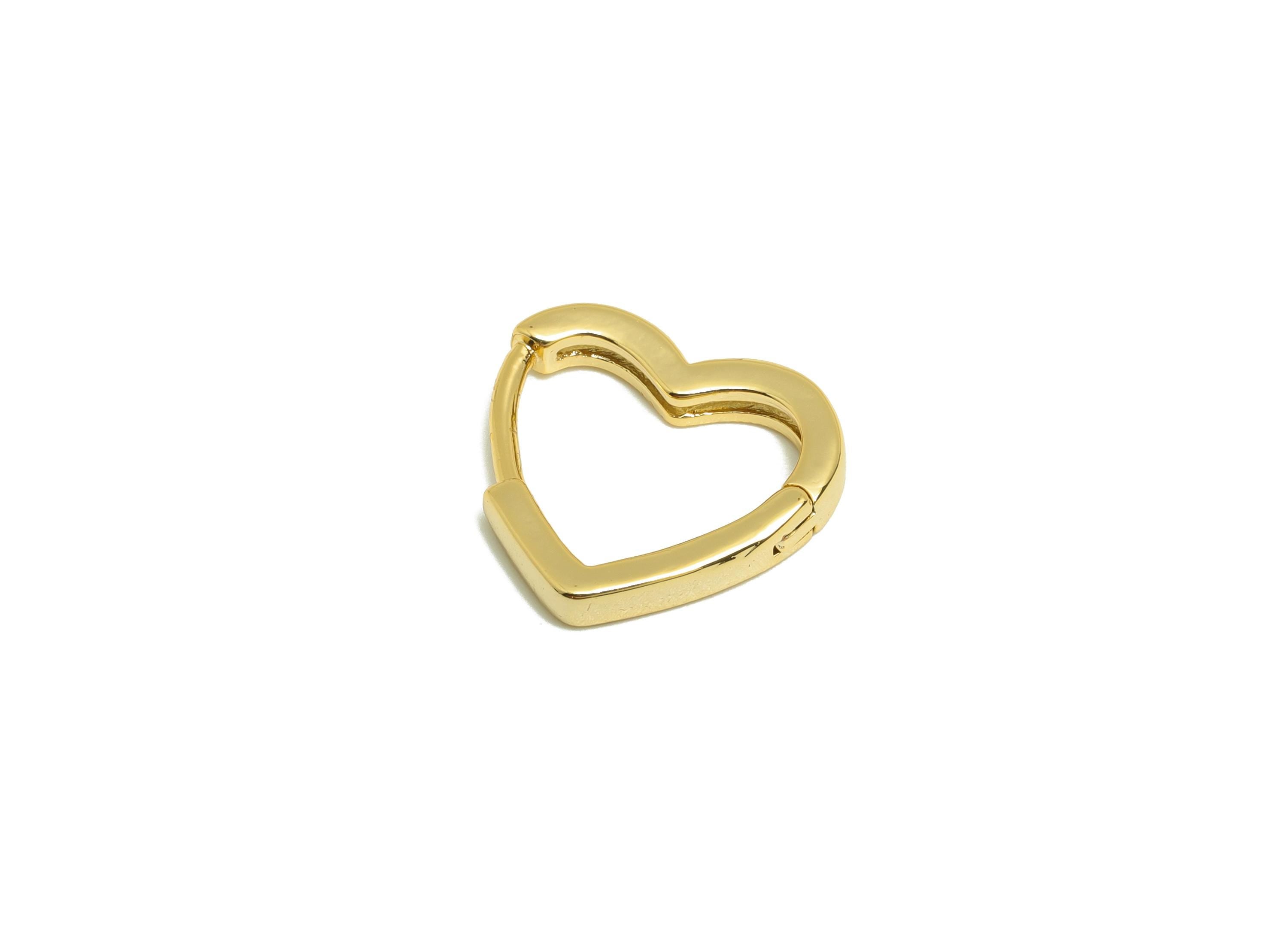 Brass Heart Hoop Earring - Gold Huggie Earring for Girl&#39;s - Heart Valentine&#39;s Day Earring - 18K Real Gold Plated -14.1x13.46x2.39mm -RGP9025 - DOMEDBAZAAR