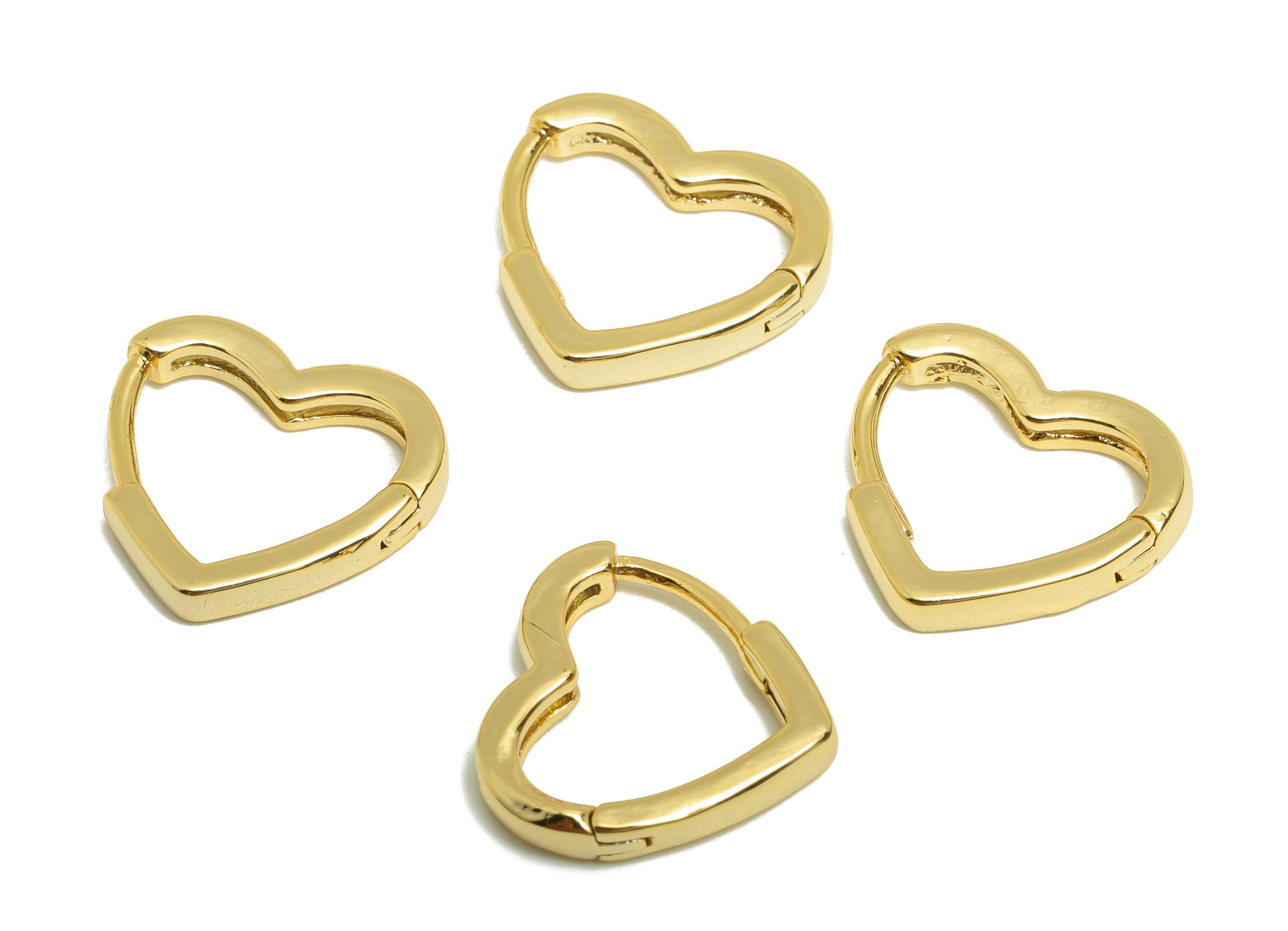 Brass Heart Hoop Earring - Gold Huggie Earring for Girl&#39;s - Heart Valentine&#39;s Day Earring - 18K Real Gold Plated -14.1x13.46x2.39mm -RGP9025 - DOMEDBAZAAR