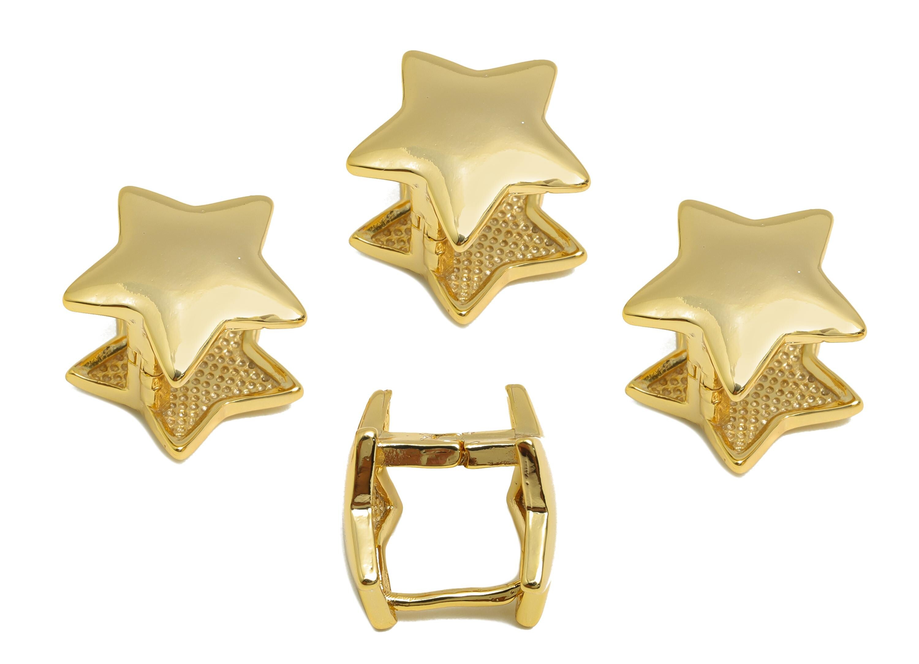 Brass Star Huggie Earring - Gold Minimalist Star Earring Clasps - Daily Wear Hoop Earring - 18K Real Gold Plating - 12.58x12.19x2mm- RGP9156 - DOMEDBAZAAR