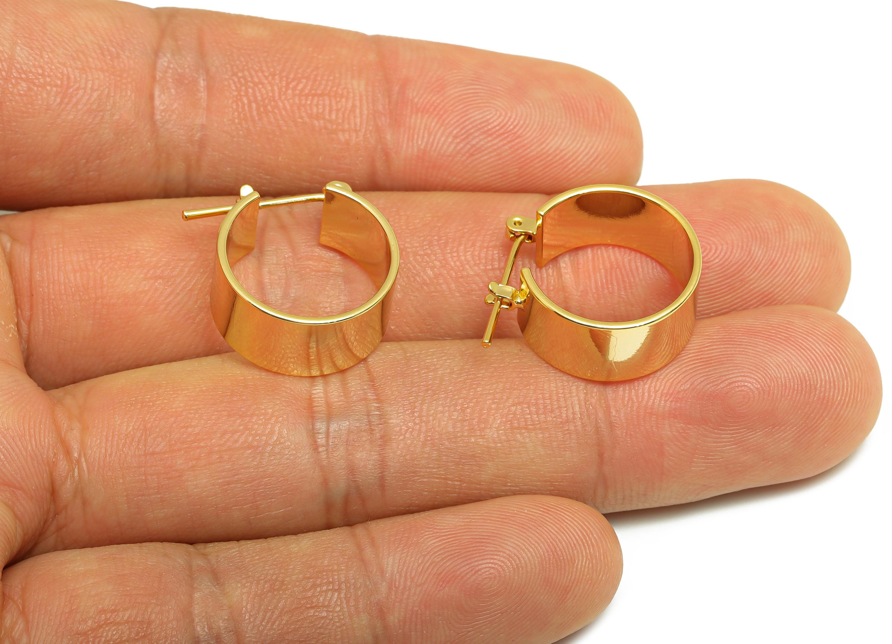 Brass Hinged Back Earring - Gold Thick Round Huggie Earring - Minimalist Daily Wear Ear - 18K Real Gold Plated - 18.56x16.23x0.78mm- RGP9157 - DOMEDBAZAAR