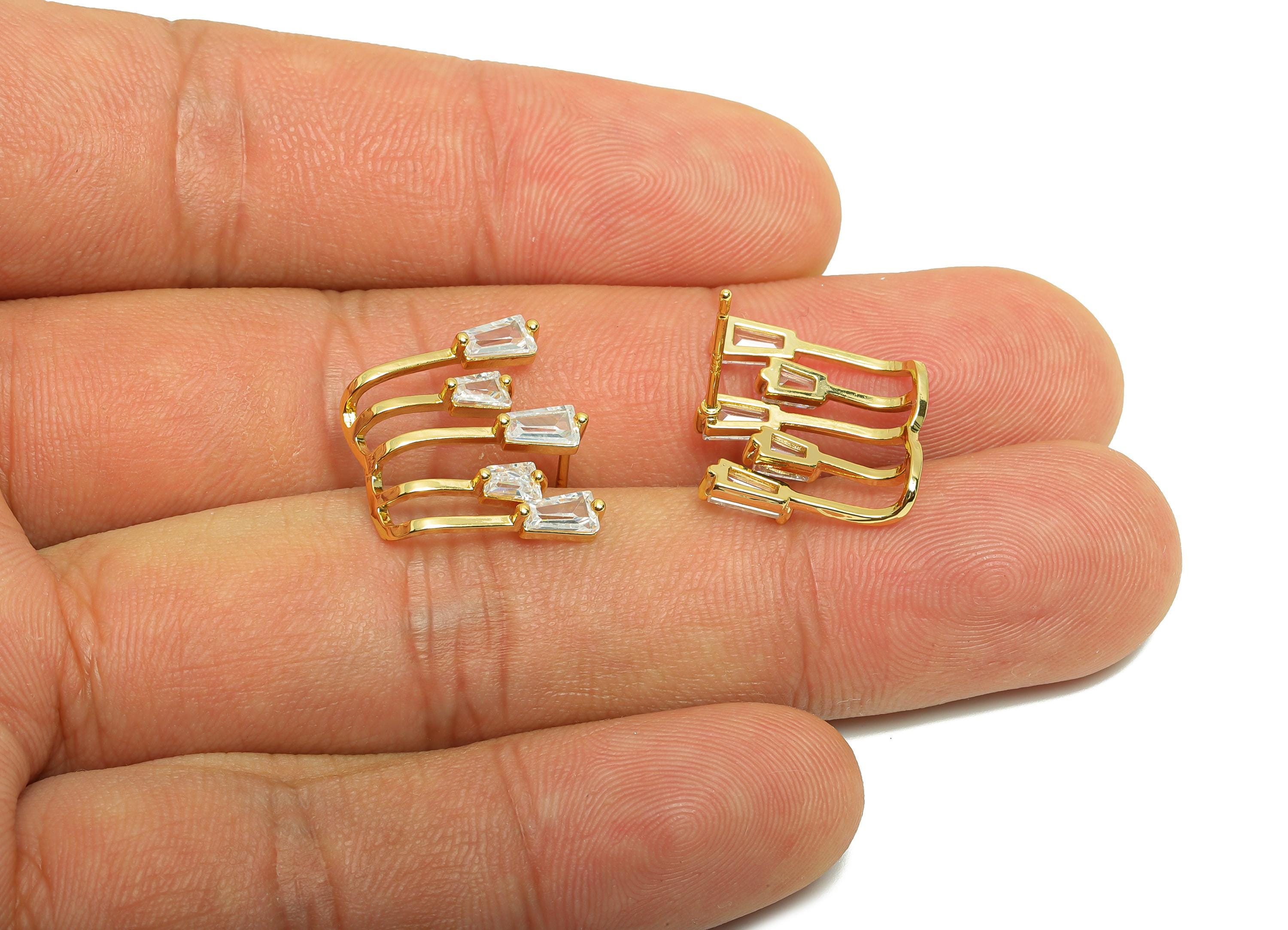 Brass Zircon Earring Stud - Irregular Bar Earring for Girls - Gold Daily Wear Earring - 18K Real Gold Plating - 18.63x14.23x2.73mm - RGP9027 - DOMEDBAZAAR