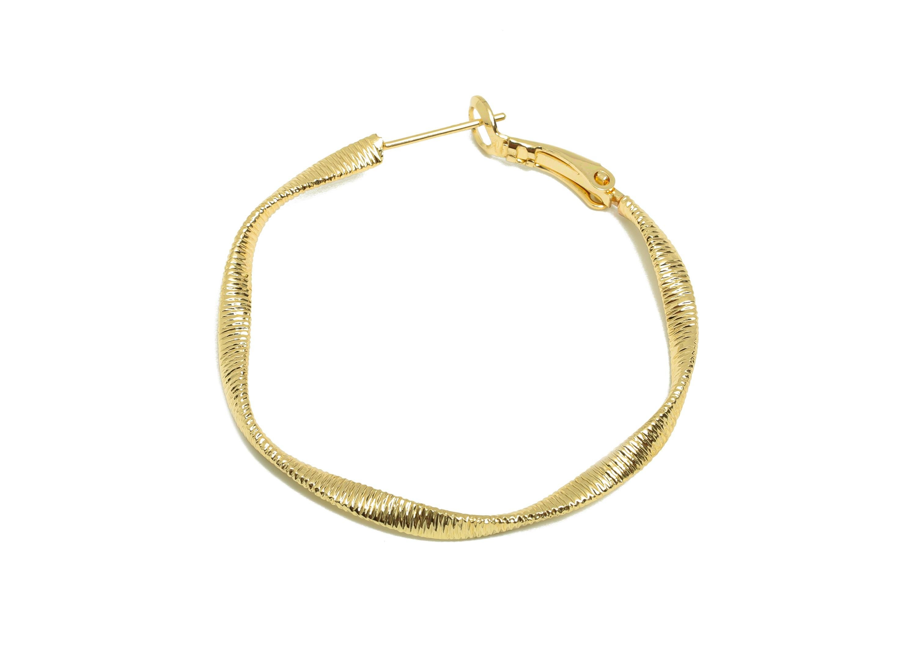 Brass Wave Hoop Earring - Gold Huggie Earring for Girl&#39;s - Textured Wave Daily Wear Ear - 18K Real Gold Plating - 43.76x40.9x2.6mm - RGP9028 - DOMEDBAZAAR