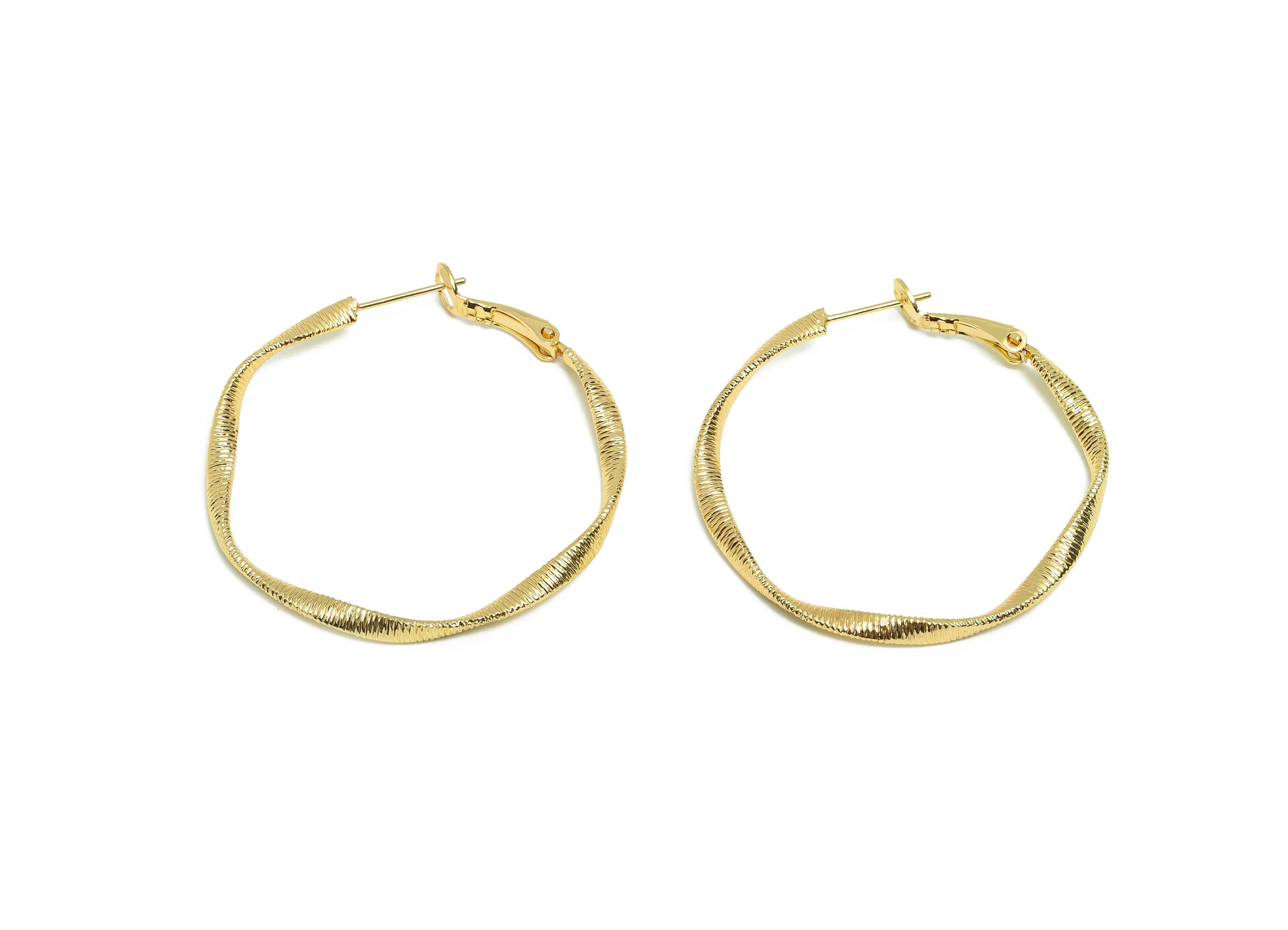 Brass Wave Hoop Earring - Gold Huggie Earring for Girl&#39;s - Textured Wave Daily Wear Ear - 18K Real Gold Plating - 43.76x40.9x2.6mm - RGP9028 - DOMEDBAZAAR