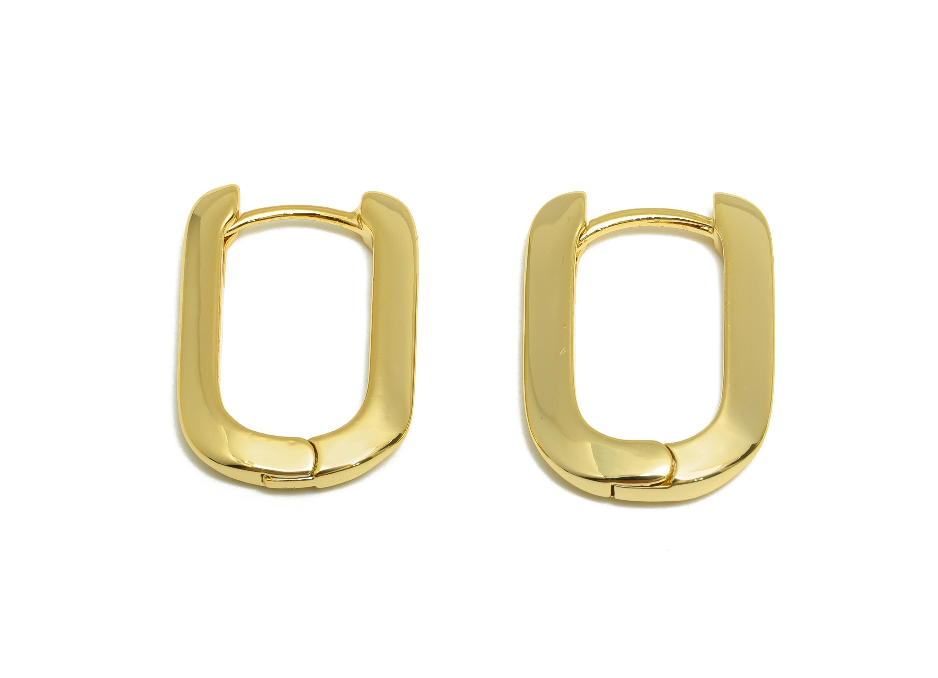 Brass Rectangle Oval Earring - Gold U Huggie Earring for Girl - Daily Wear Hoop Earring - 18K Real Gold Plated - 19.95x13.73x2.48mm -RGP9160 - DOMEDBAZAAR