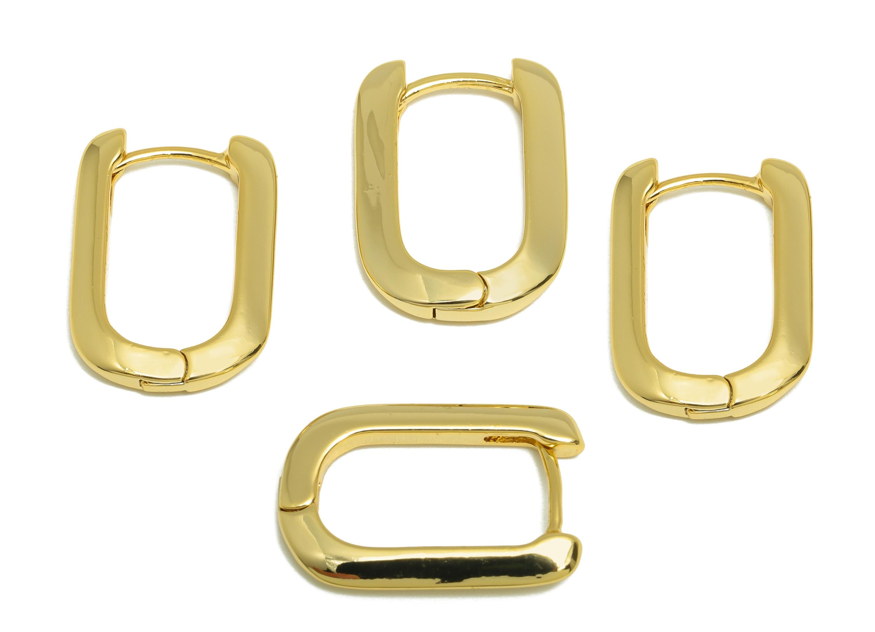 Brass Rectangle Oval Earring - Gold U Huggie Earring for Girl - Daily Wear Hoop Earring - 18K Real Gold Plated - 19.95x13.73x2.48mm -RGP9160 - DOMEDBAZAAR