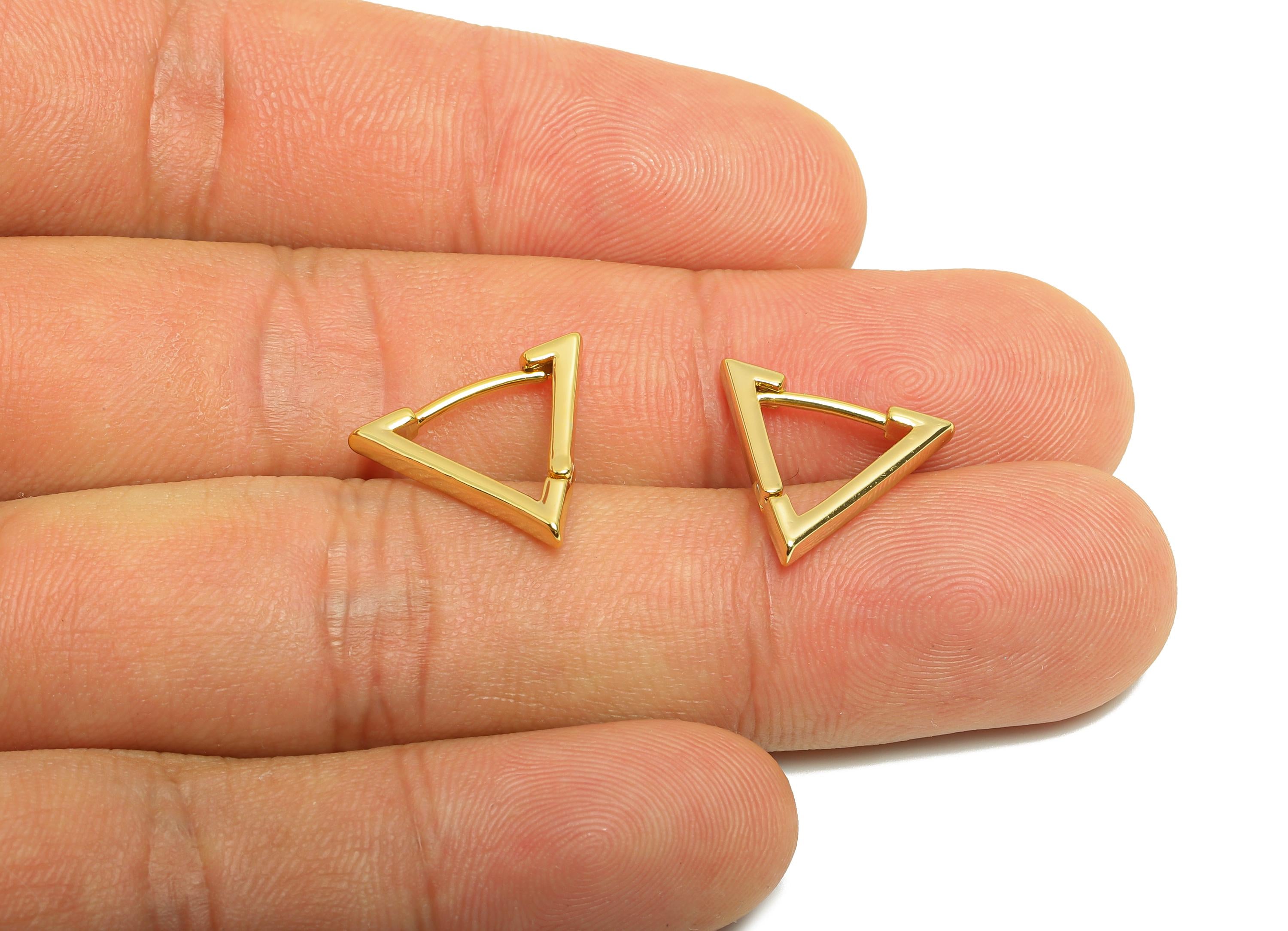 Brass Triangle Hoop Earring - Gold Huggie Earring for Girls - Minimalist Daily Wear Ear - 18K Real Gold Plated - 16.28x13.81x2.11mm- RGP9029 - DOMEDBAZAAR