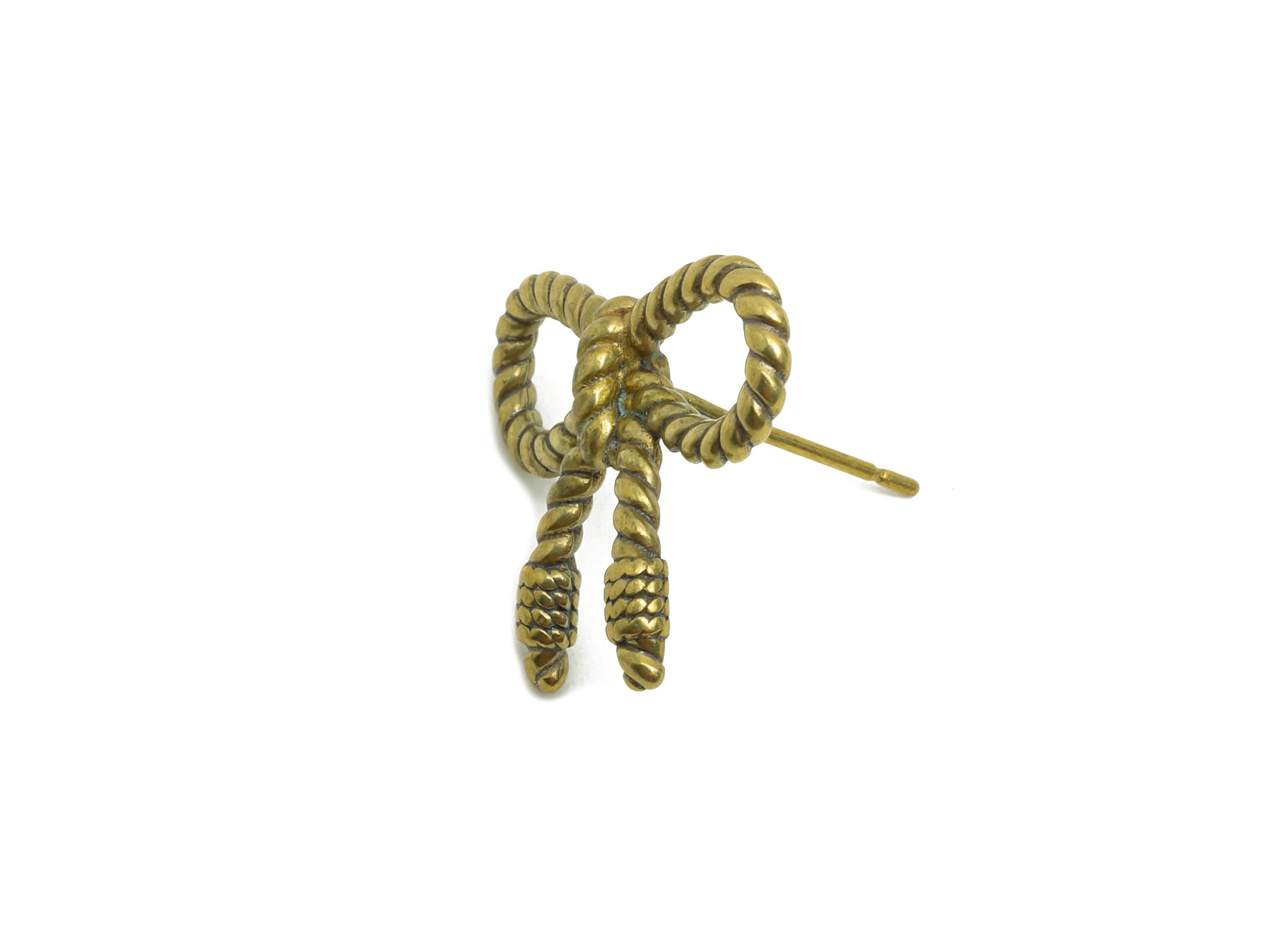 Vintage Bow Stud Earring - Raw Brass Textured Twist Knot Post - Brass Artisan Antique Jewelry - Handcrafted Jewelry - 19.82x15x4mm - PP10822 - DOMEDBAZAAR