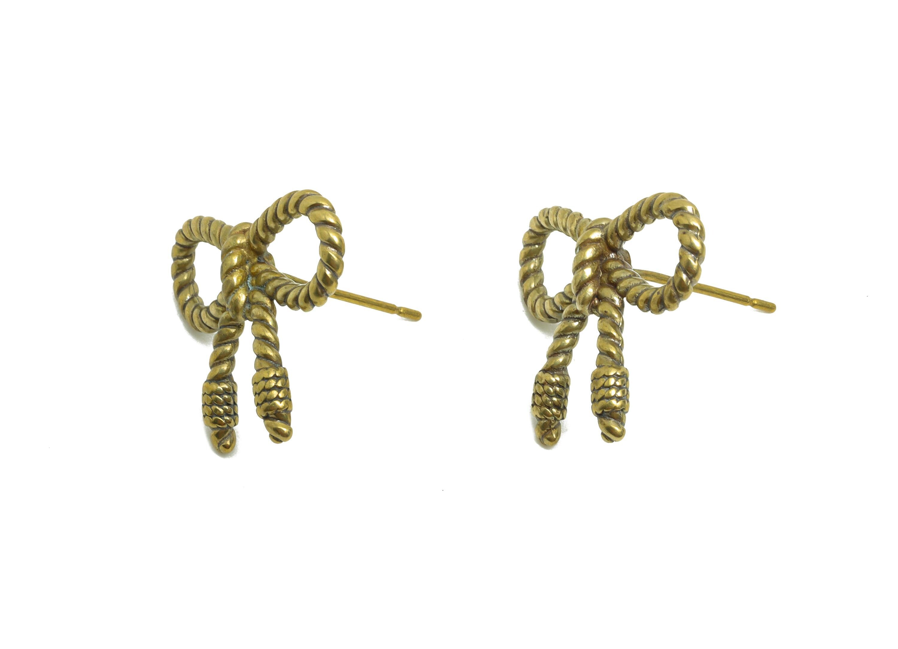 Vintage Bow Stud Earring - Raw Brass Textured Twist Knot Post - Brass Artisan Antique Jewelry - Handcrafted Jewelry - 19.82x15x4mm - PP10822 - DOMEDBAZAAR