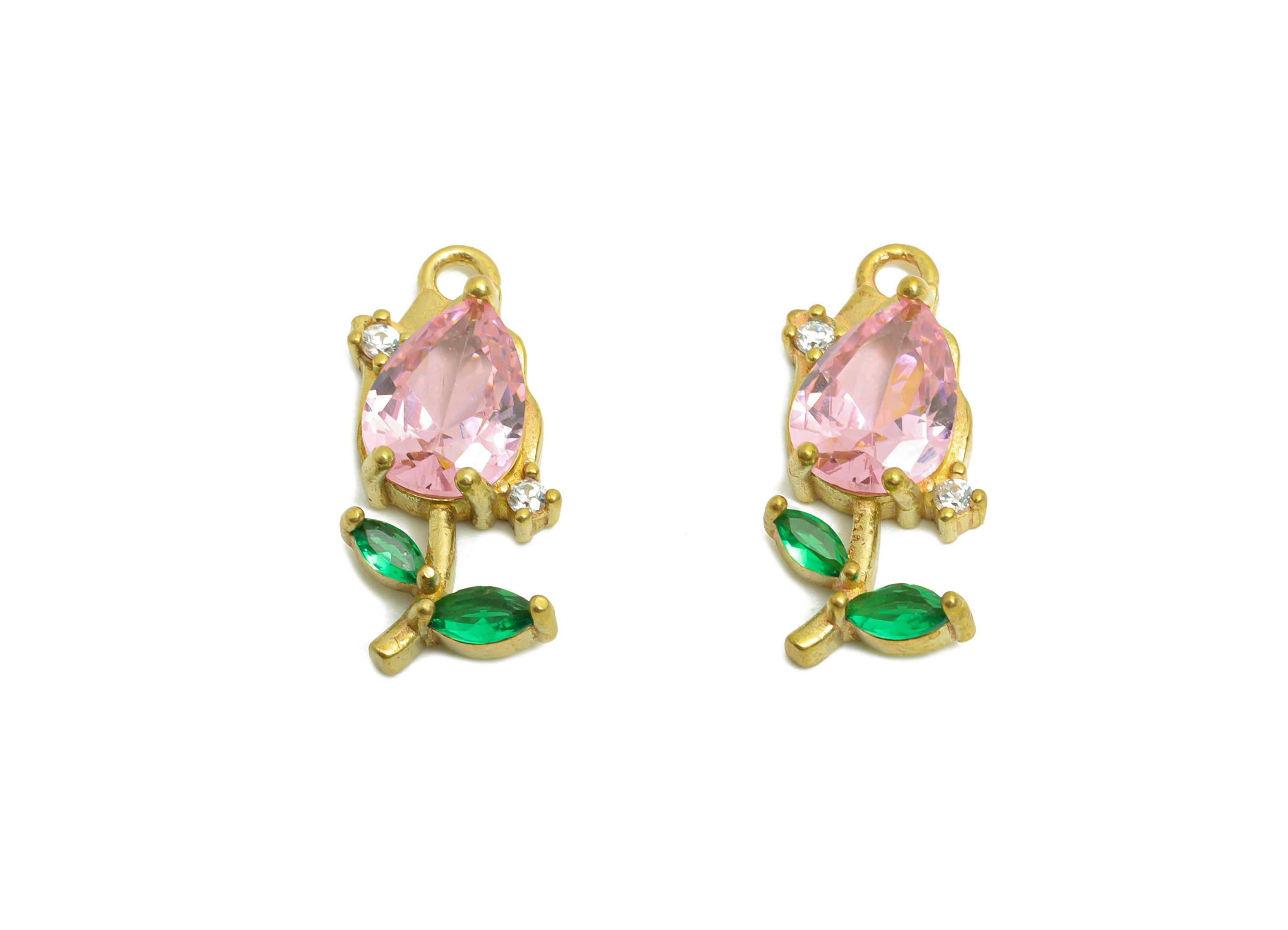 Rose Gemstone Pendant - Raw Brass Zircon Vintage Pendant - Luxury  Pink Teardrop Charm - Crystal Elegant Jewelry -  21.23x9x4mm - PP10841 - DOMEDBAZAAR