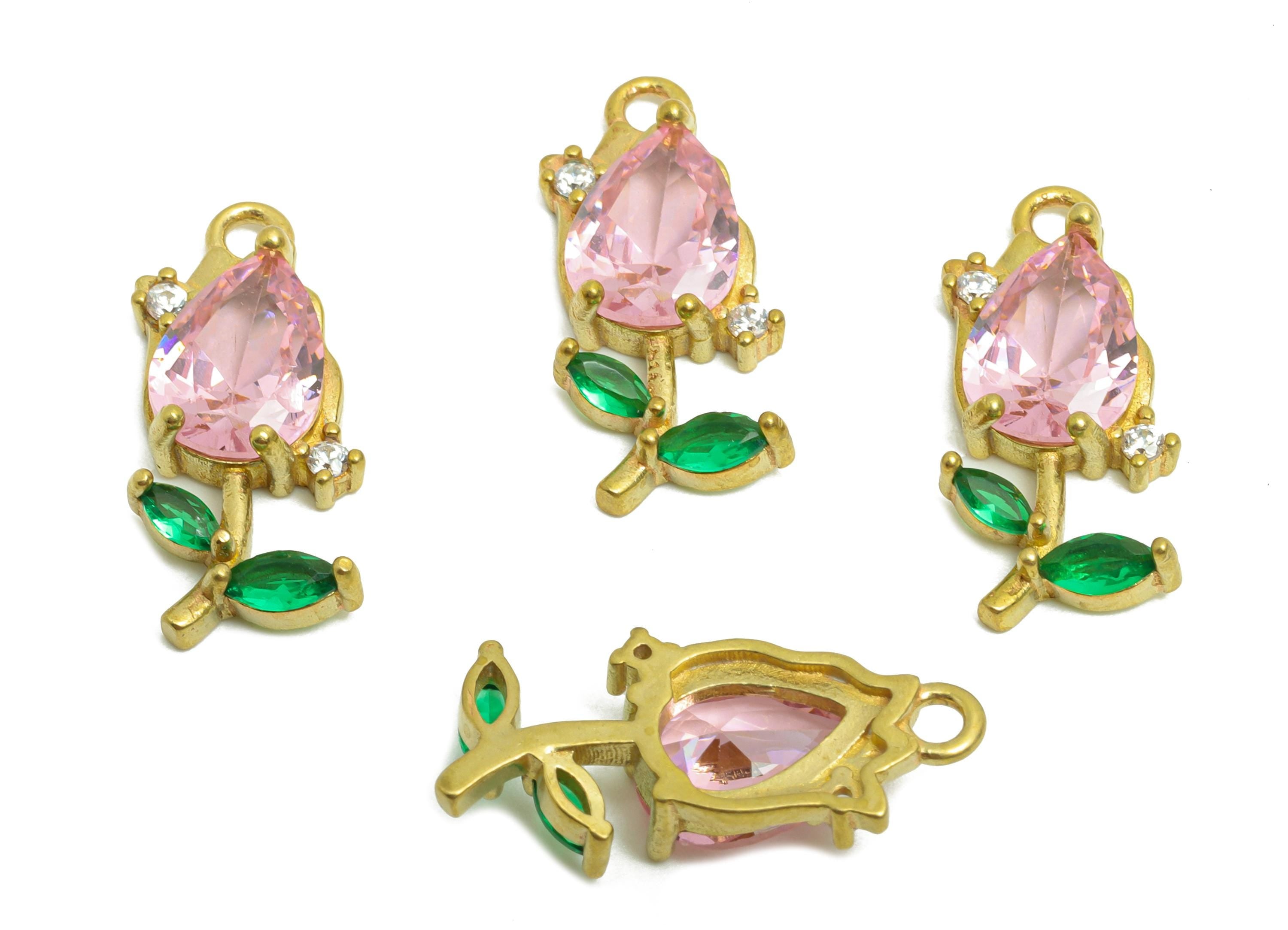 Rose Gemstone Pendant - Raw Brass Zircon Vintage Pendant - Luxury  Pink Teardrop Charm - Crystal Elegant Jewelry -  21.23x9x4mm - PP10841 - DOMEDBAZAAR