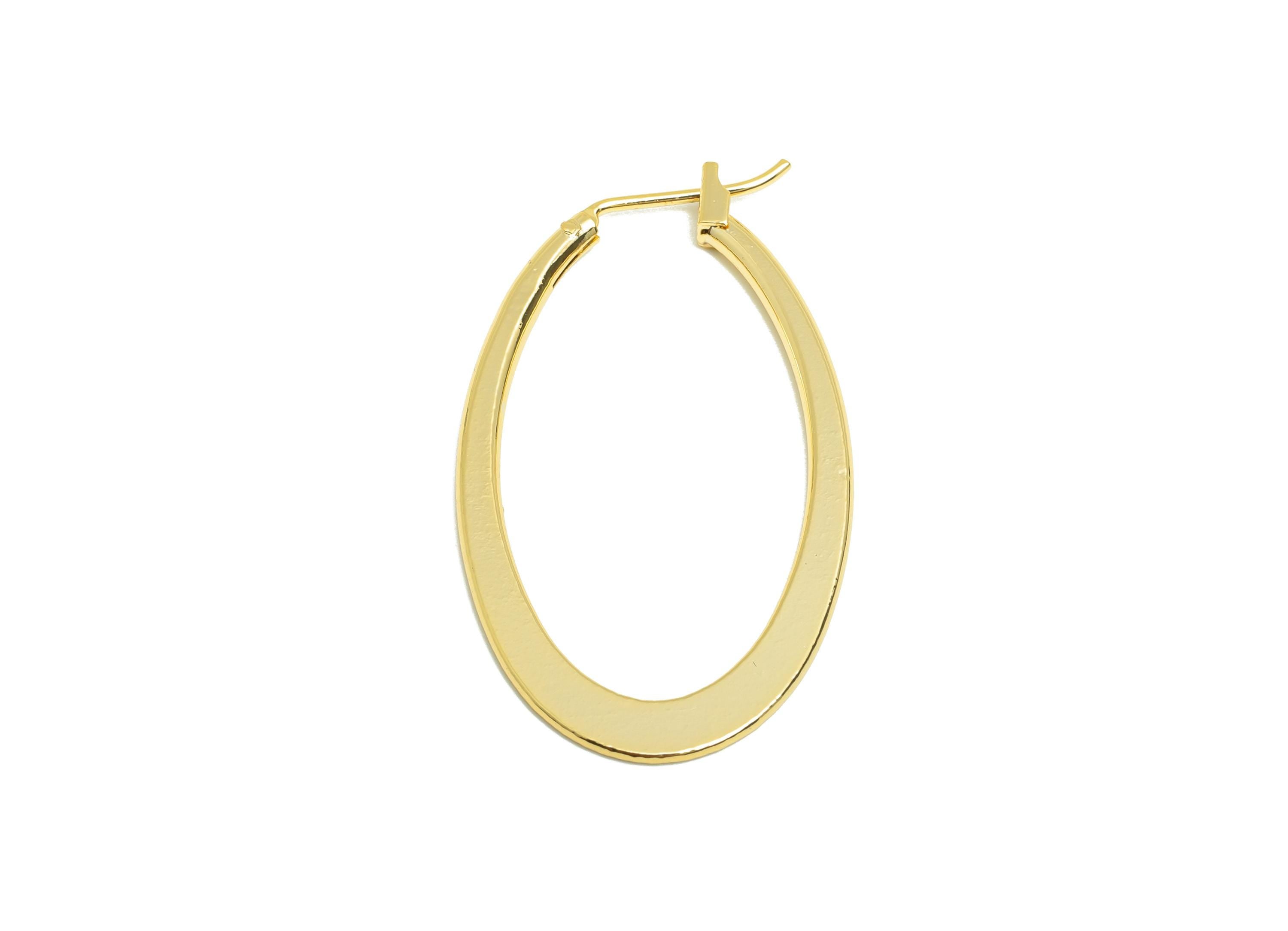 Brass Oval Huggie Earring - Gold Minimalist Hinged Back Earring - Daily Wear Earring - 18K Real Gold Plating - 37.58x21.24x1.88mm - RGP9031 - DOMEDBAZAAR