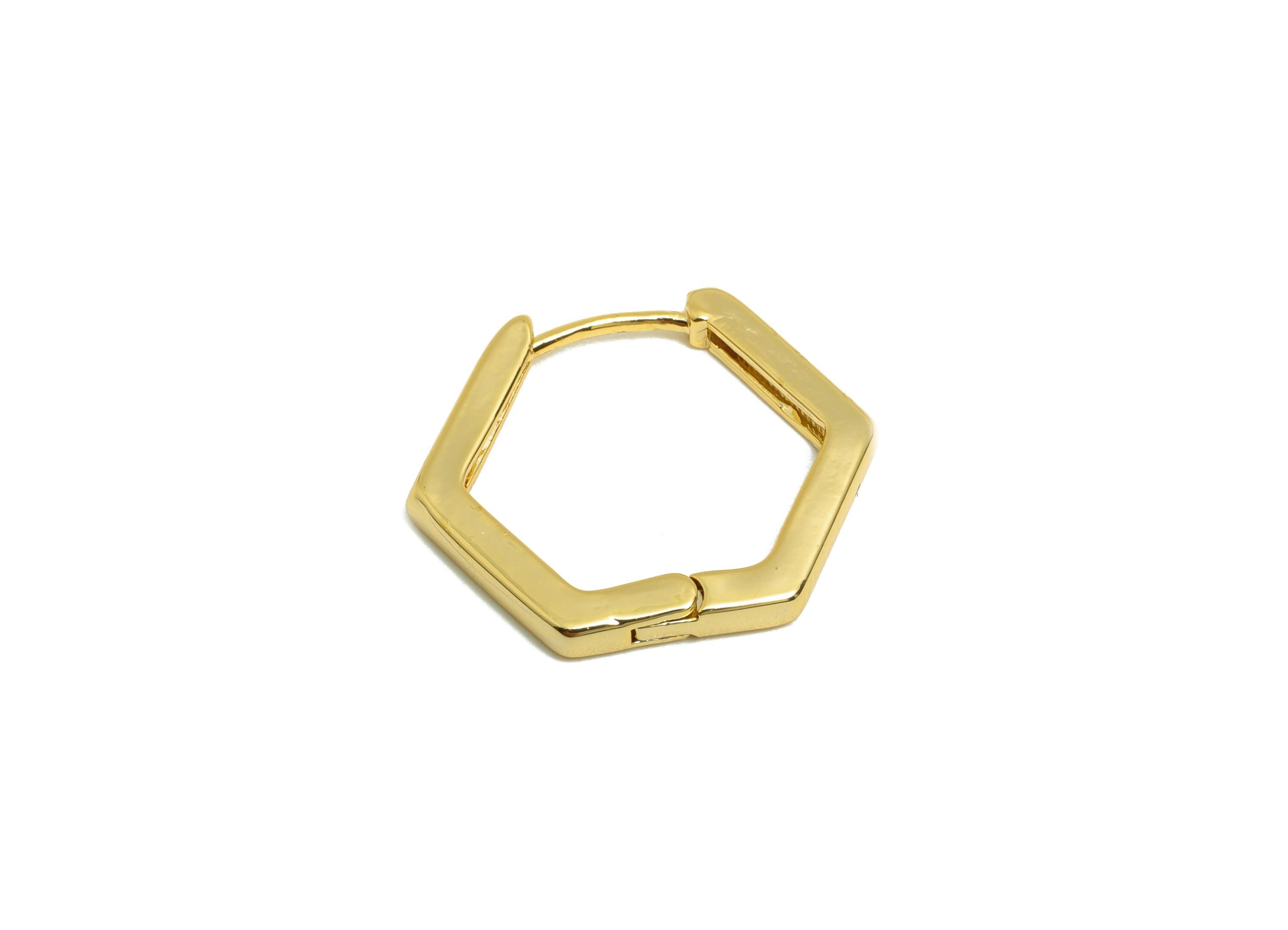 Brass Hexagon Huggie Earring - Gold Hoop Earring for Women - Daily Wear Earring Clasp - 18K Real Gold Plating - 17.98x15.07x1.89mm - RGP9032 - DOMEDBAZAAR