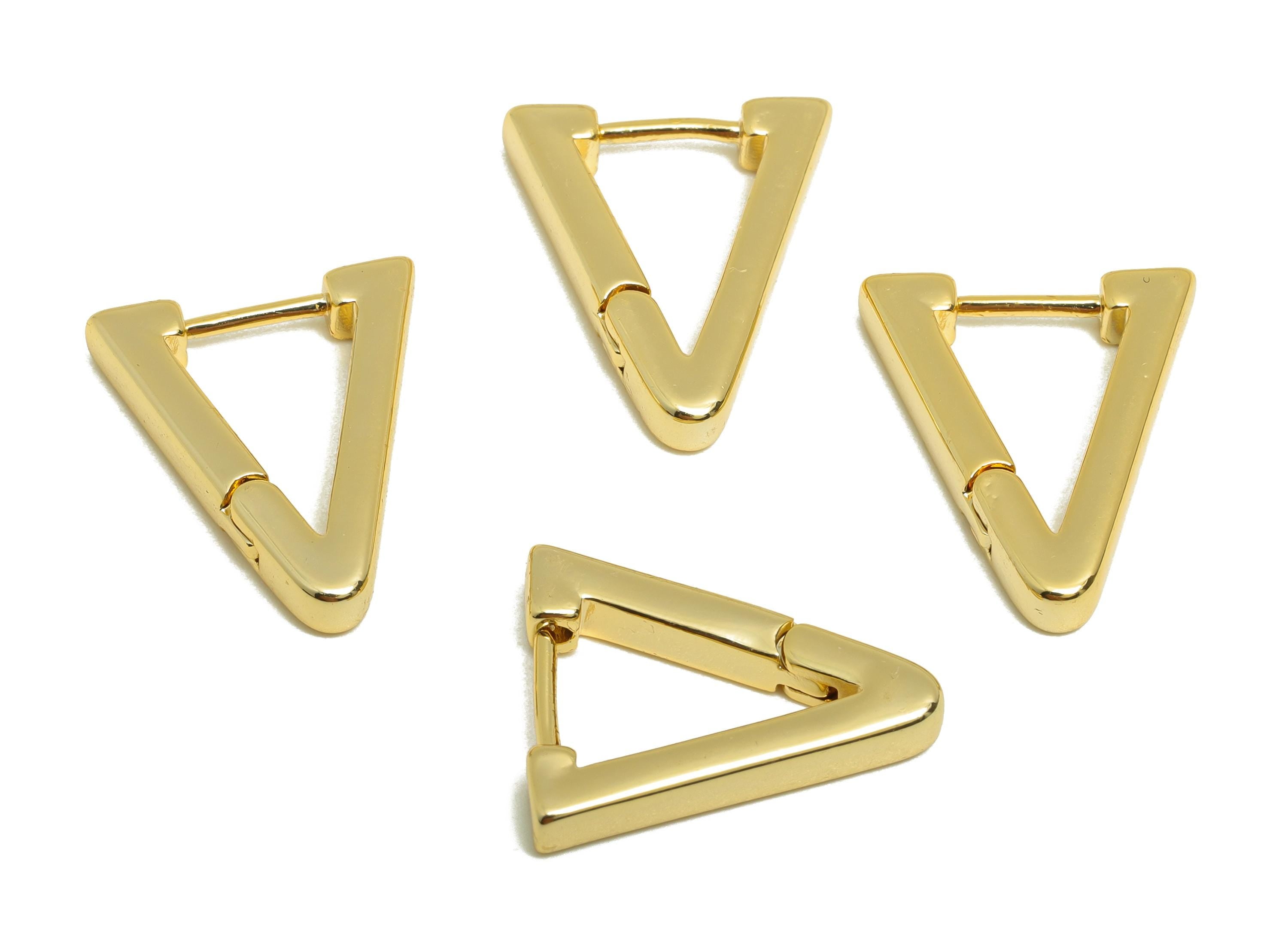 Brass Triangle Hoop Earring - Gold Huggie Earring for Girls - Minimalist Daily Wear Ear - 18K Real Gold Plated - 17.56x14.4x3.06mm - RGP9039 - DOMEDBAZAAR