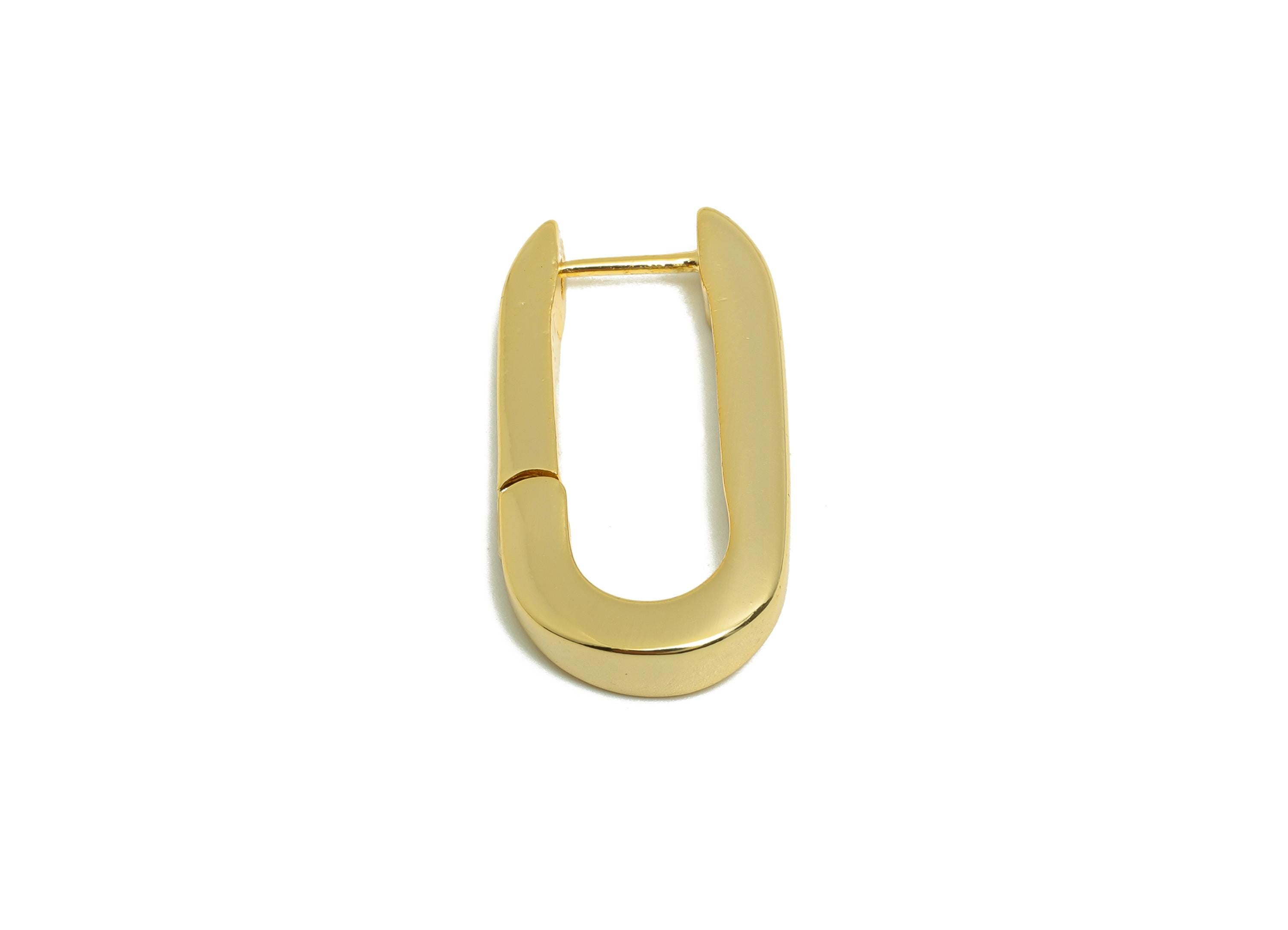 Brass Rectangle Oval Earring - Gold U Huggie Earring for Girl - Daily Wear Hoop Earring - 18K Real Gold Plated - 26.68x14.33x3.63mm -RGP9041 - DOMEDBAZAAR