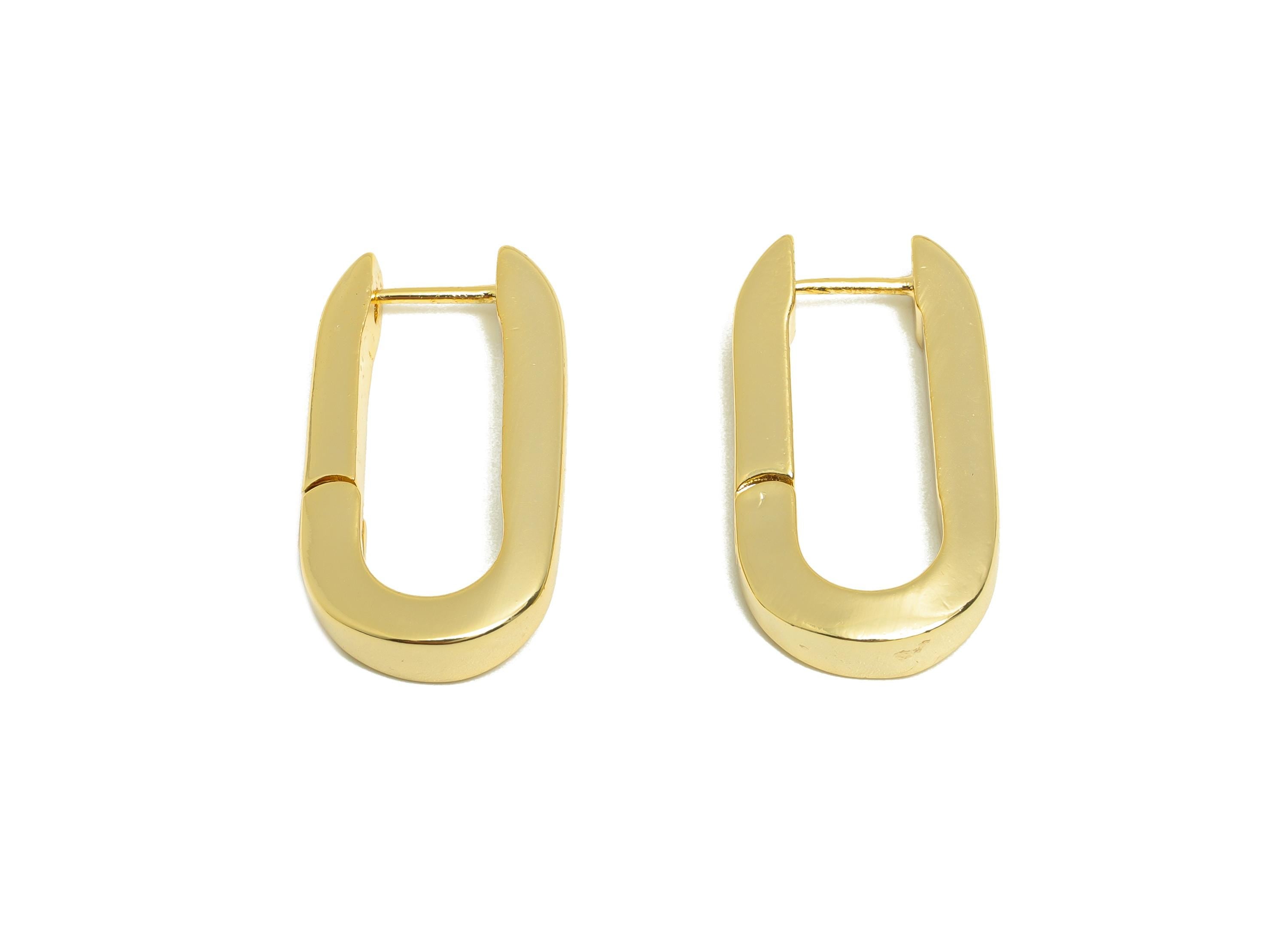 Brass Rectangle Oval Earring - Gold U Huggie Earring for Girl - Daily Wear Hoop Earring - 18K Real Gold Plated - 26.68x14.33x3.63mm -RGP9041 - DOMEDBAZAAR