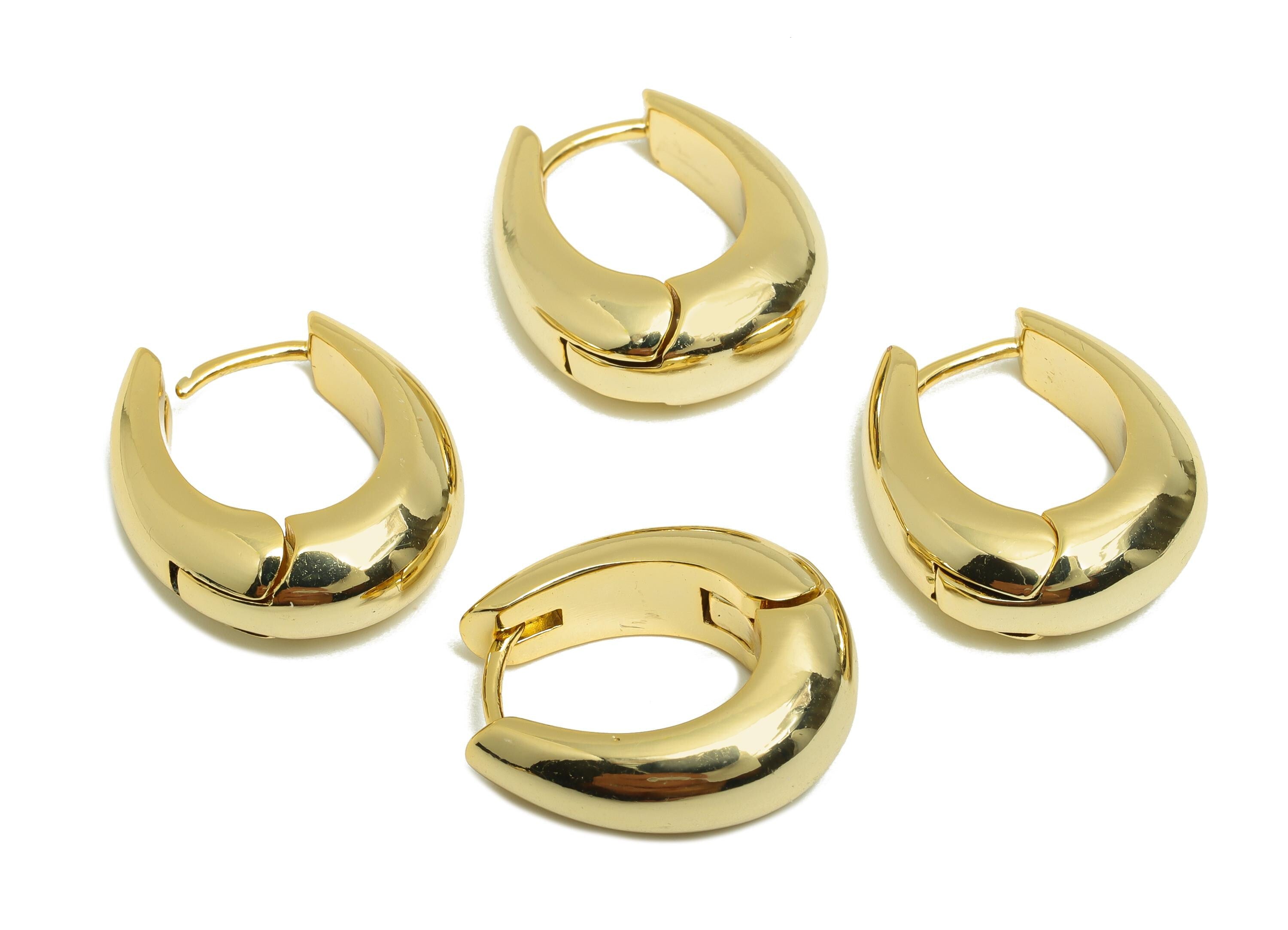 Brass Oval Hoop Earring - Gold Thick Huggie Earring - Minimalist Daily Wear Earring - 18K Real Gold Plating - 21.26x18.45x4.7mm - RGP9042 - DOMEDBAZAAR