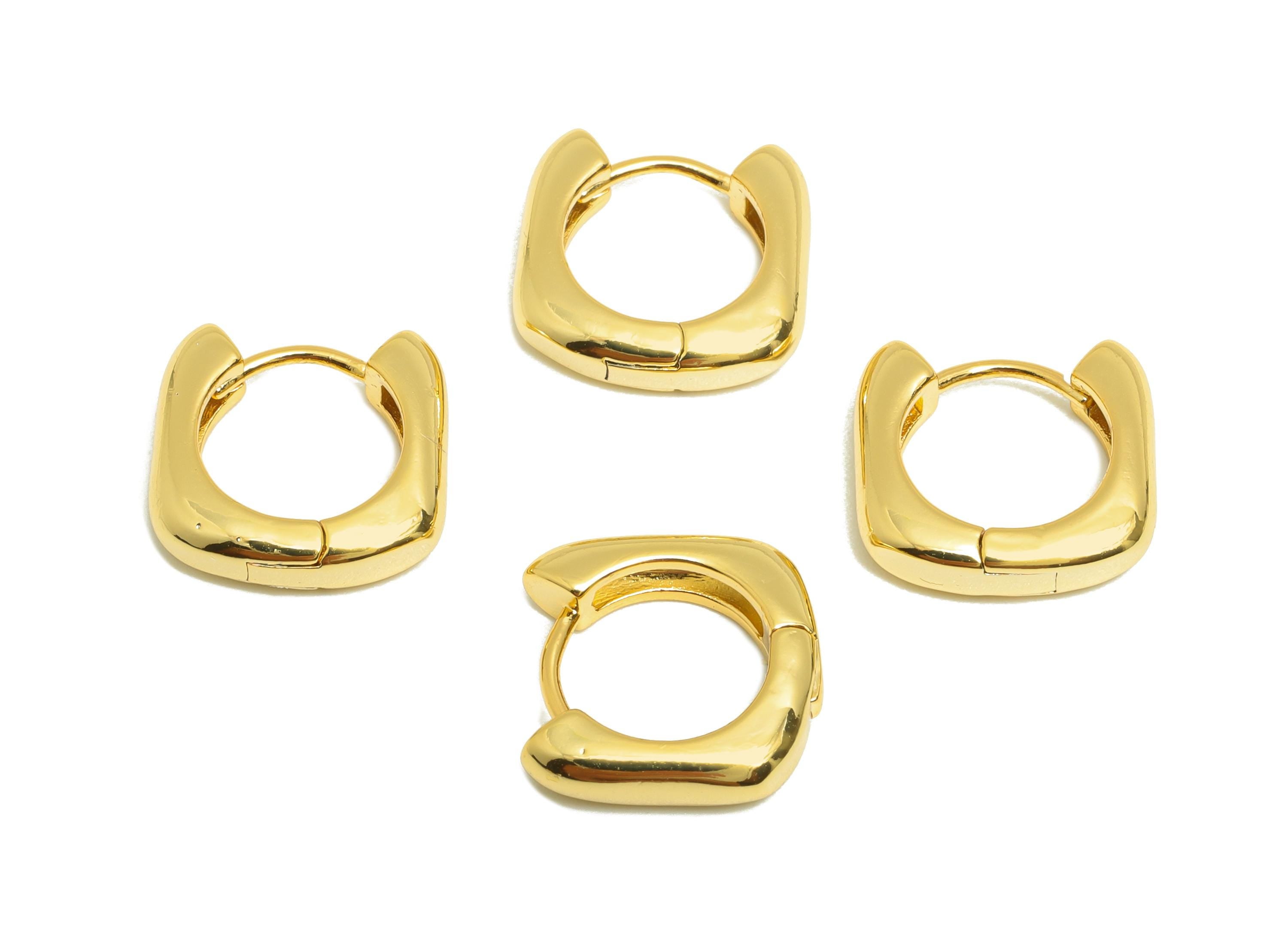 Brass Tiny Square Earring - Gold Huggie Earring for Girl&#39;s - Mini Square Daily Wear Ear - 18K Real Gold Plated - 11.38x11.72x2.97mm- RGP9046 - DOMEDBAZAAR