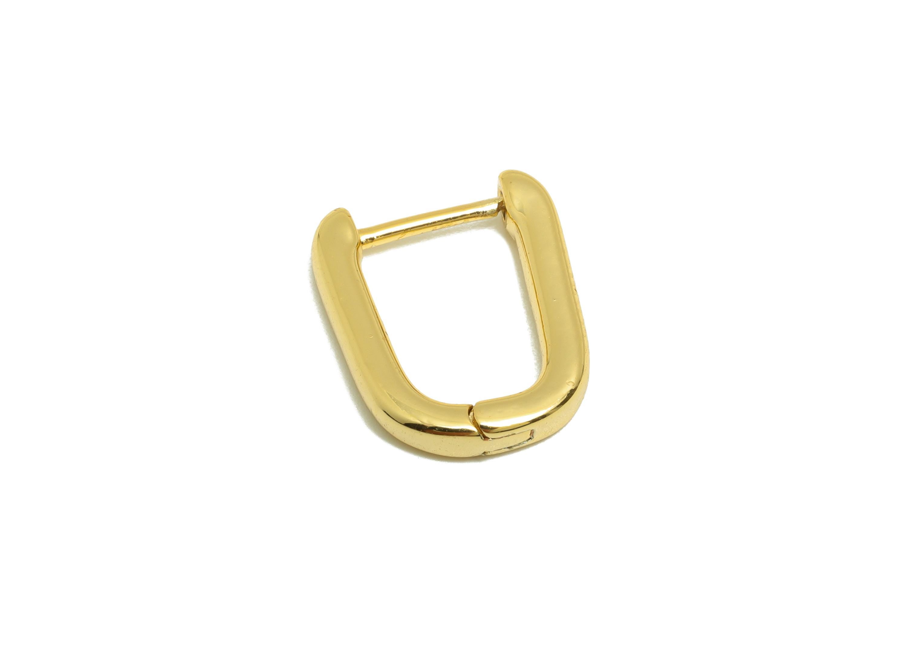 Brass Rectangle Hoop Earring - Gold U Huggie Earring Clasp for Girl - Daily Wear Earring - 18K Real Gold Plated - 14.65x10.64x2.1mm -RGP9047 - DOMEDBAZAAR