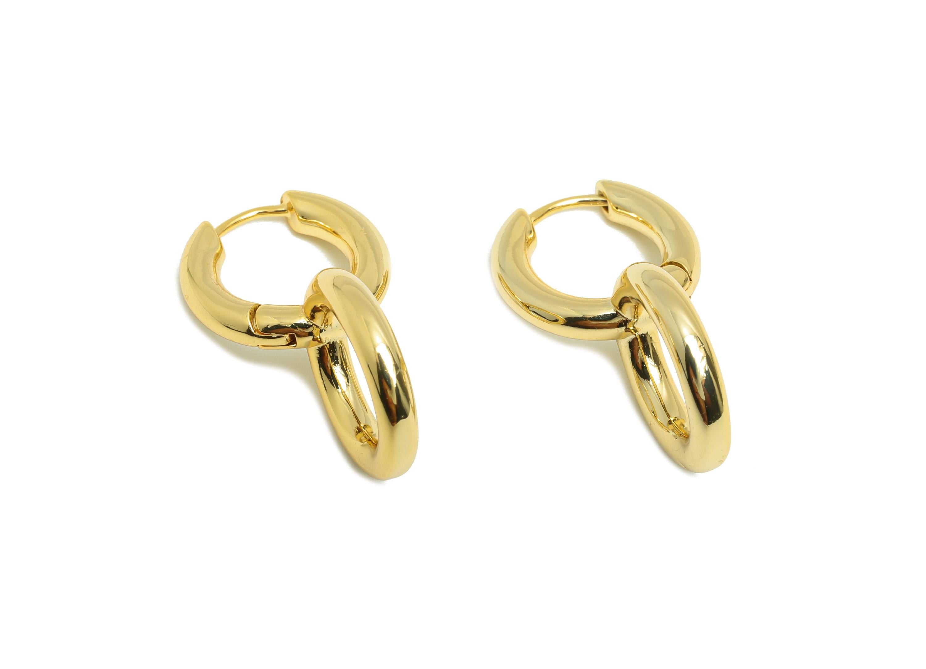 Brass Double Hoop Earring - Gold Huggie Earring for Girls - Thick Circle Daily Wear Ear - 18K Real Gold Plated - 31.81x16.77x3.4mm - RGP9050 - DOMEDBAZAAR