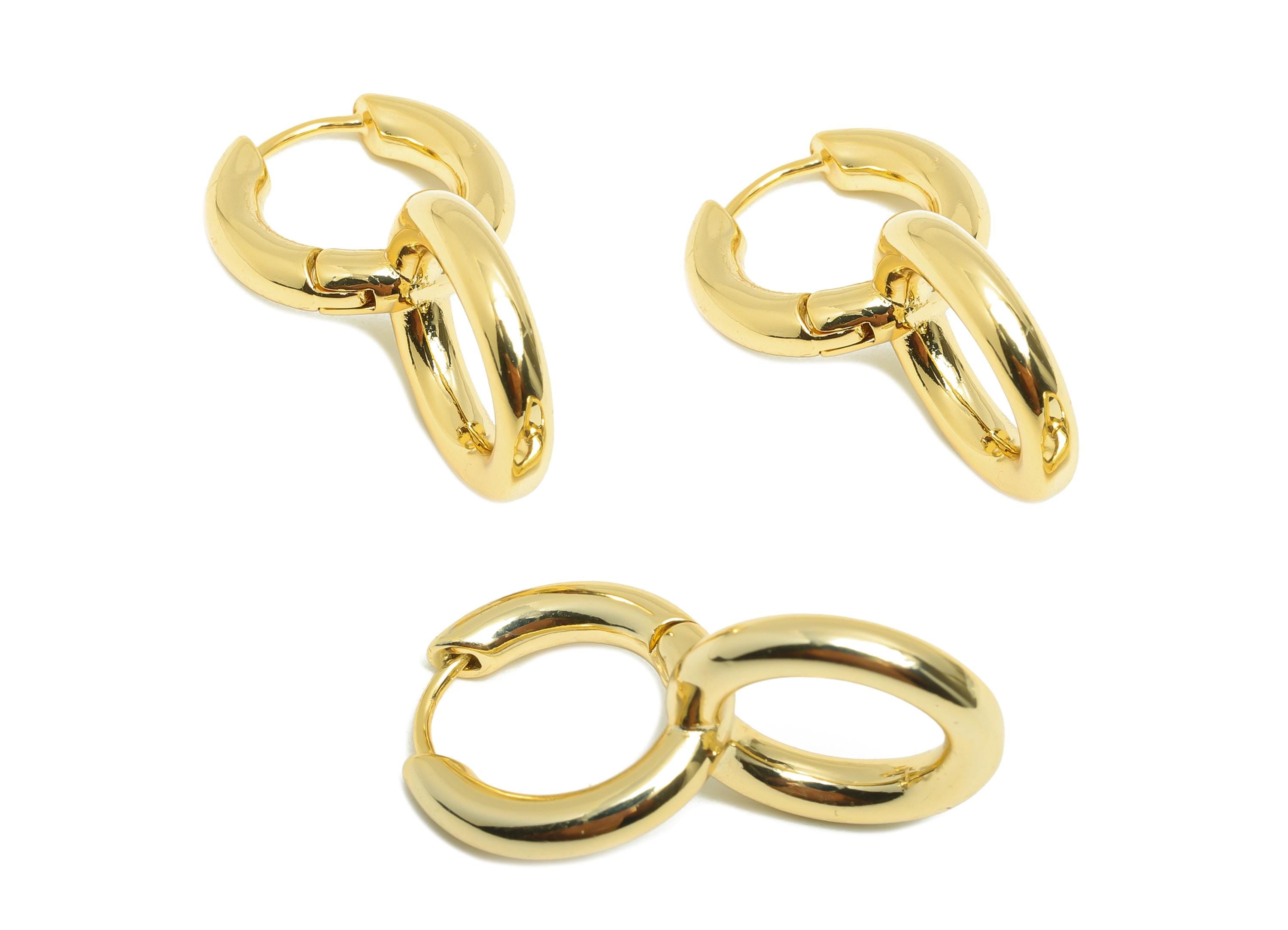 Brass Double Hoop Earring - Gold Huggie Earring for Girls - Thick Circle Daily Wear Ear - 18K Real Gold Plated - 31.81x16.77x3.4mm - RGP9050 - DOMEDBAZAAR