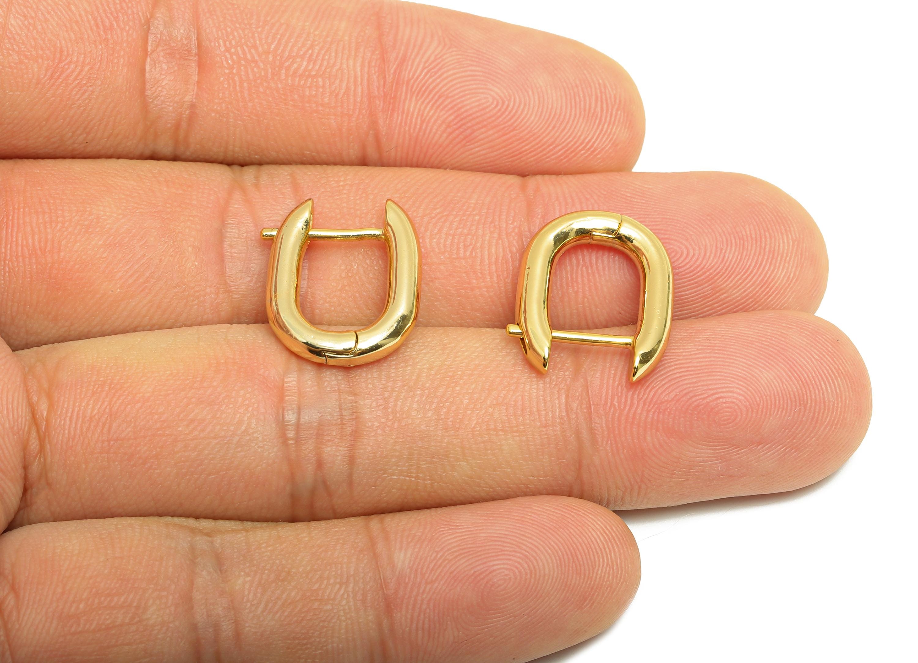 Brass Rectangle Oval Earring - Gold U Huggie Earring for Girl - Daily Wear Hoop Earring - 18K Real Gold Plated - 18.17x14.21x2.96mm -RGP9053 - DOMEDBAZAAR