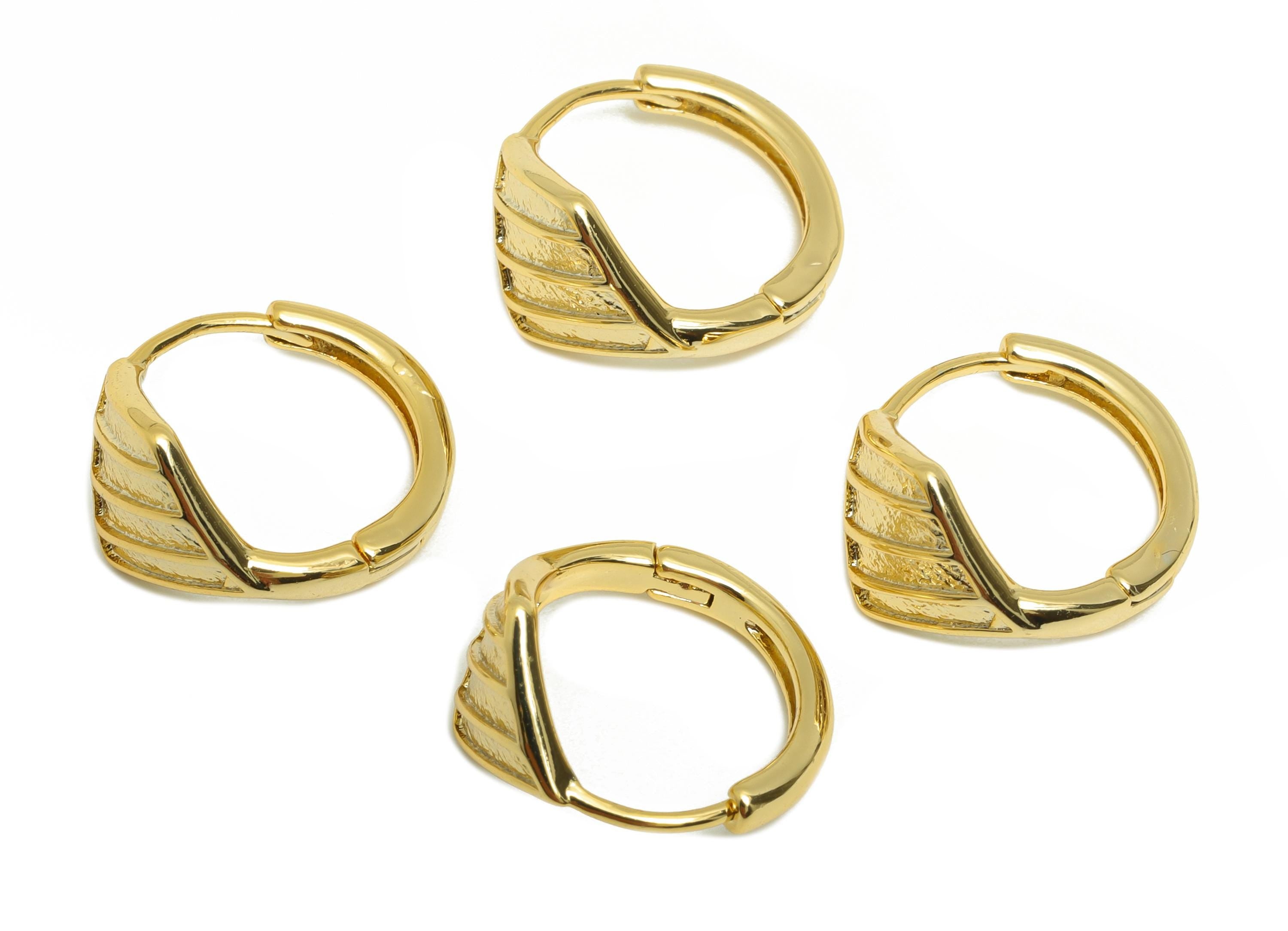 Brass Rhombus Hoop Earring - Gold Huggie Earring for Girls - Textured Daily Wear Earring - 18K Real Gold Plated - 14.59x13.3x1.61mm- RGP9055 - DOMEDBAZAAR