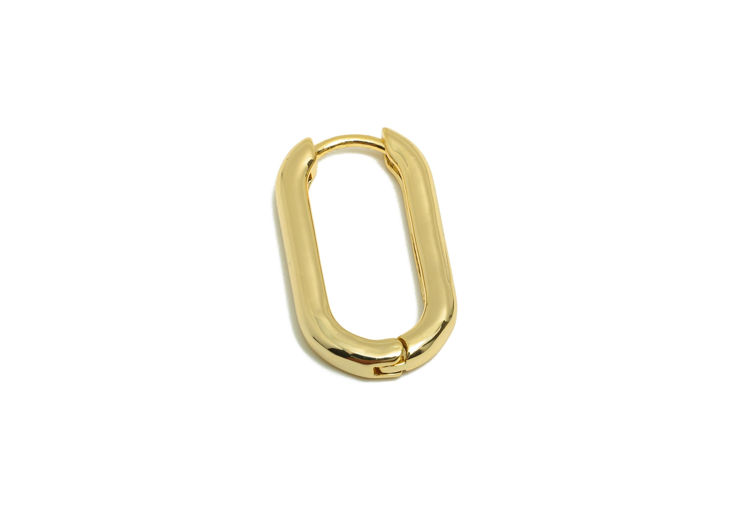 Brass Rectangle Oval Earring - Gold U Huggie Earring for Girl - Daily Wear Hoop Earring - 18K Real Gold Plated - 22.33x12.36x2.78mm -RGP9056 - DOMEDBAZAAR