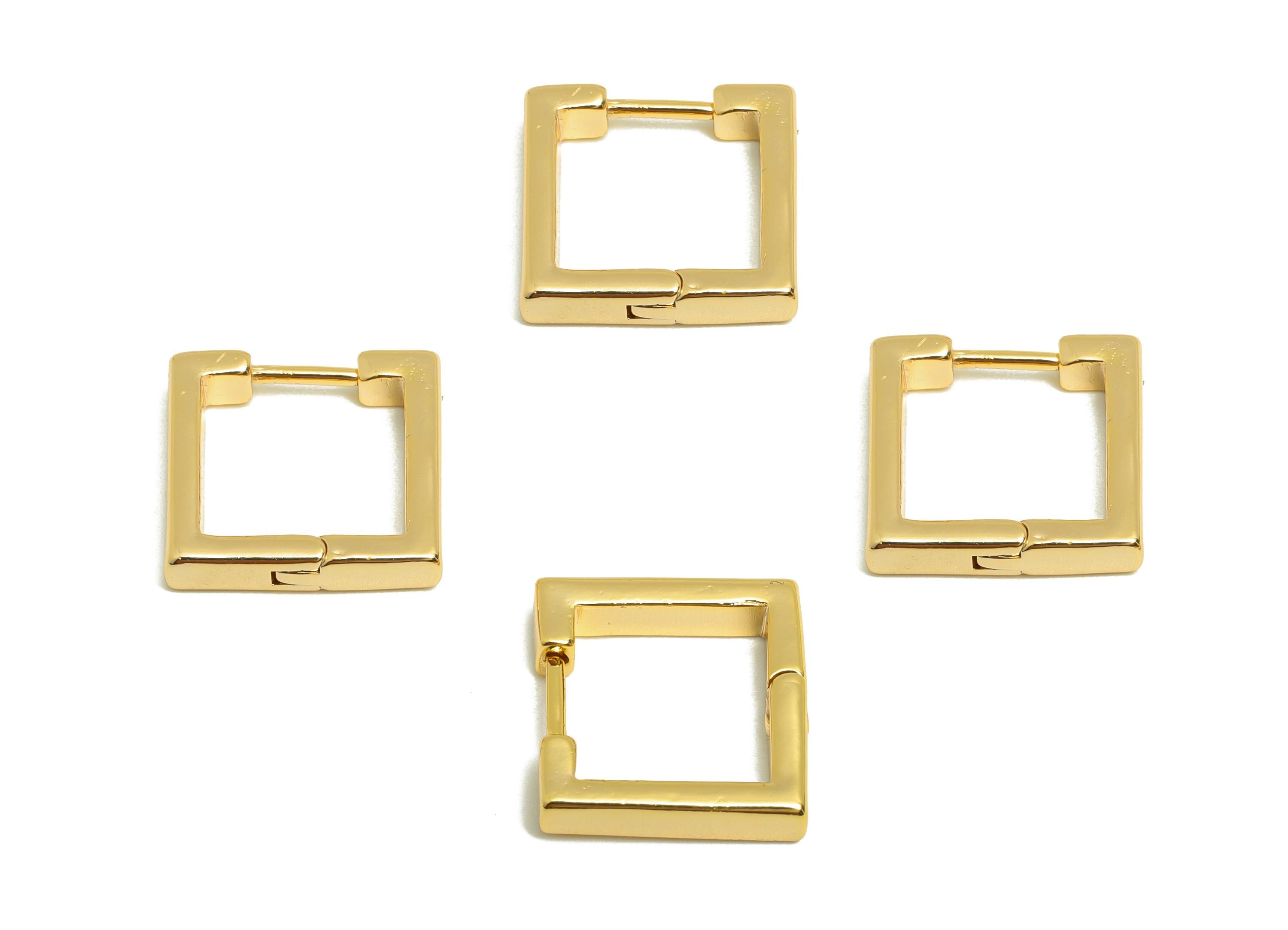 Brass Square Earring - Gold Minimalist Huggie Earring for Girl&#39;s - Square Daily Wear Ear - 18K Real Gold Plated - 14x13.56x3.02mm - RGP9058 - DOMEDBAZAAR
