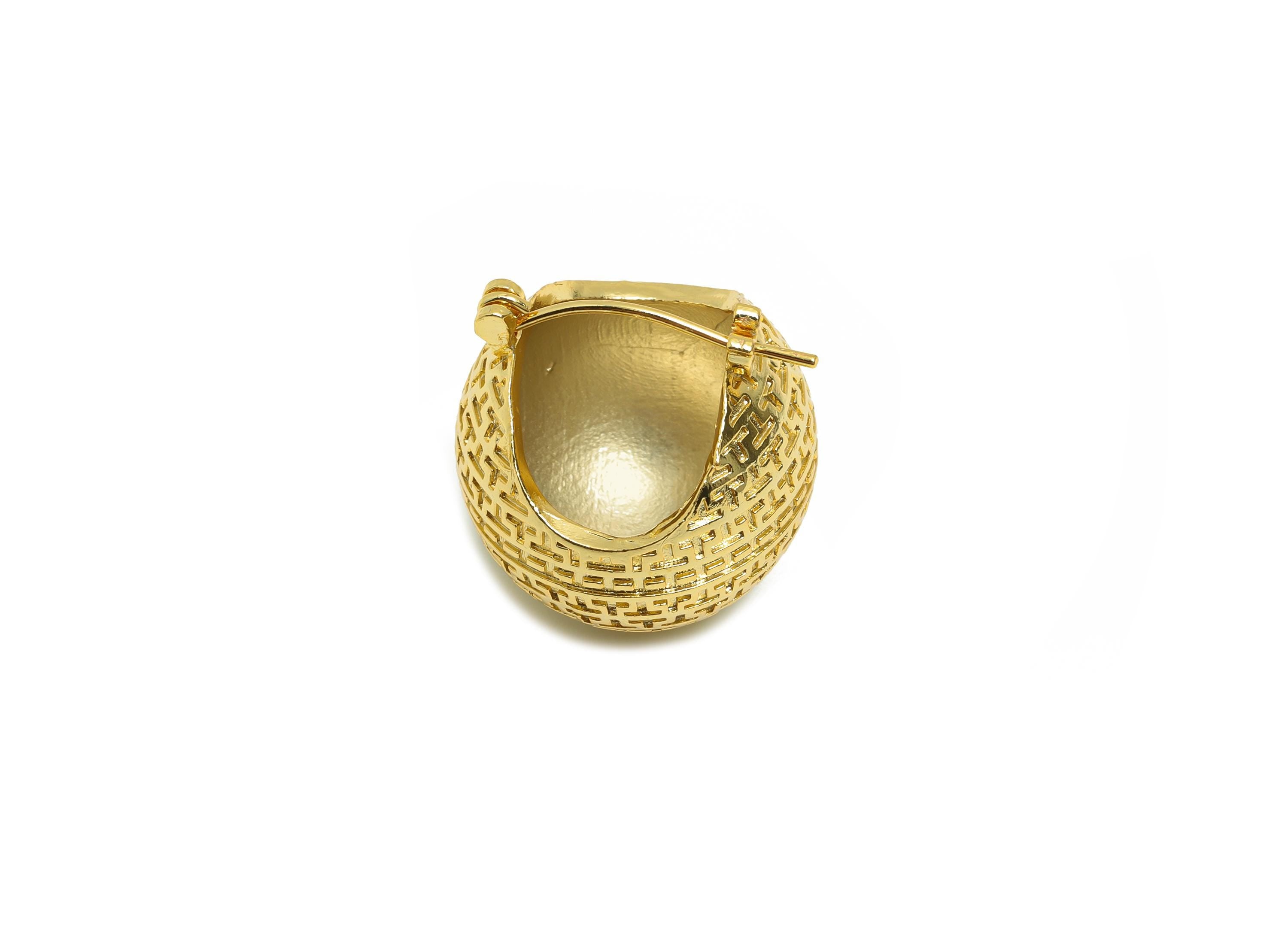 Brass Ball Huggie Earring - Gold Textured Hinged Back Earring - Daily Wear Earring - 18K Real Gold Plating - 21.03x19.67x19.67mm - RGP9060 - DOMEDBAZAAR