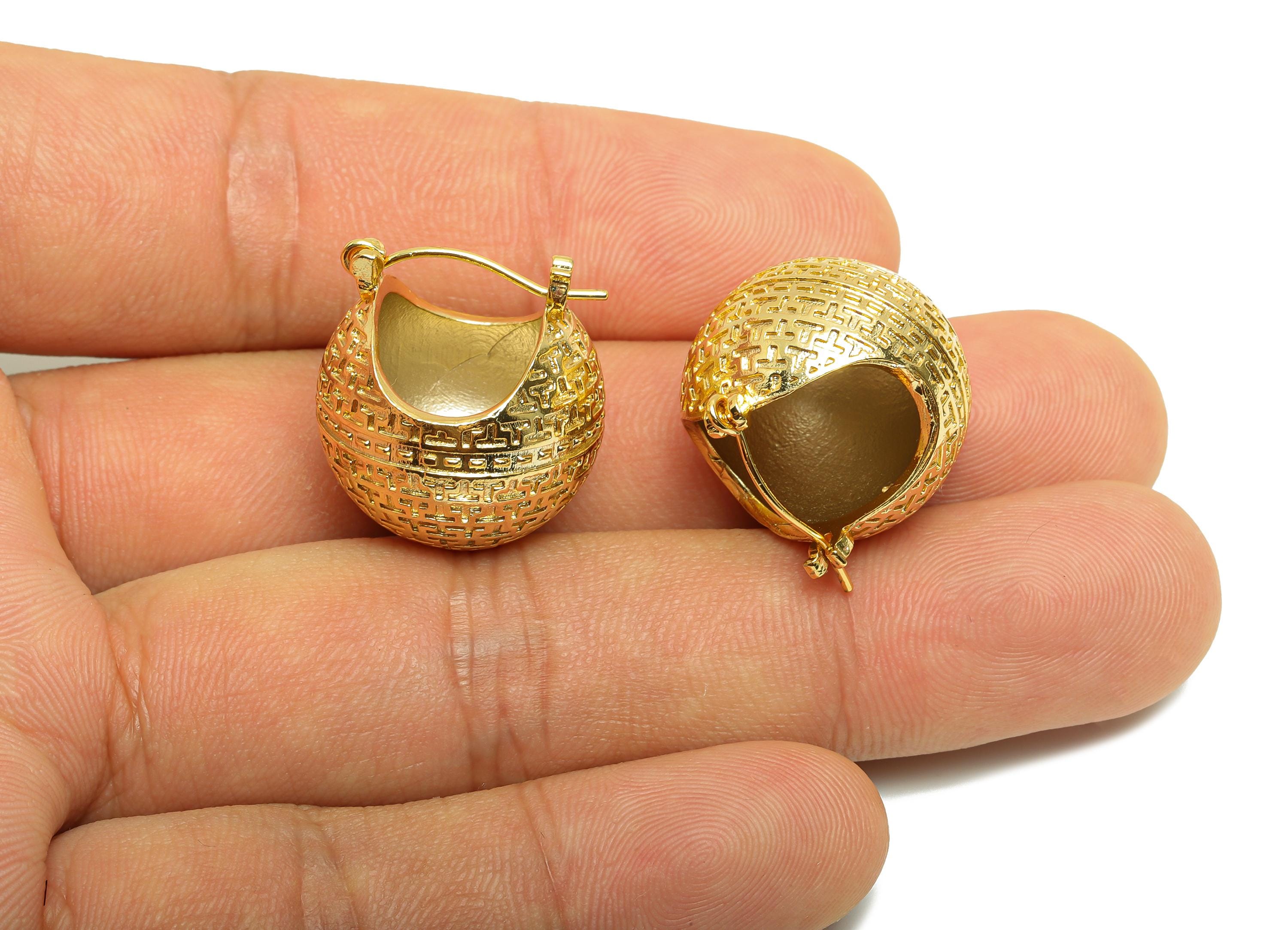 Brass Ball Huggie Earring - Gold Textured Hinged Back Earring - Daily Wear Earring - 18K Real Gold Plating - 21.03x19.67x19.67mm - RGP9060 - DOMEDBAZAAR