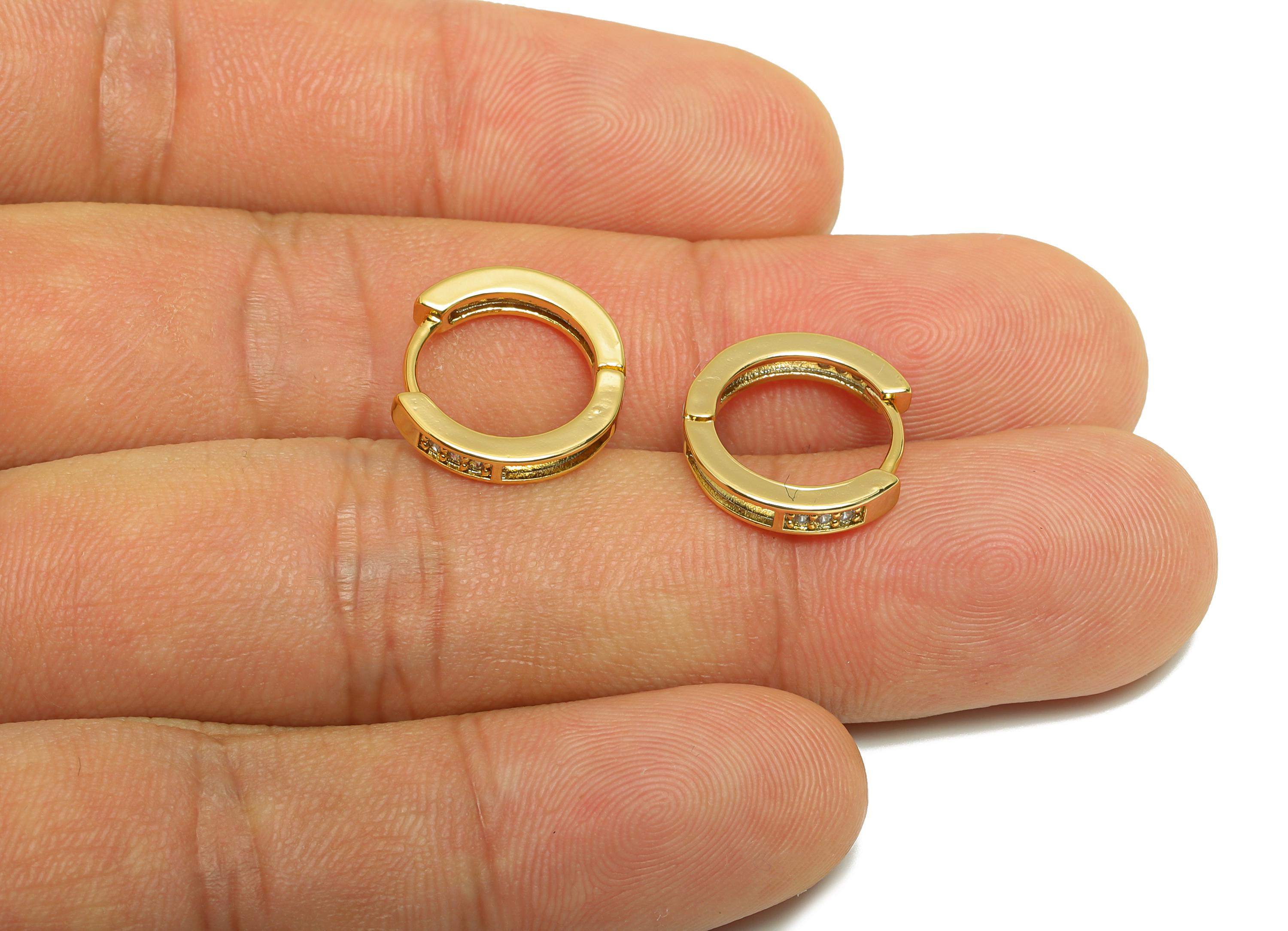 Brass Circle Huggie Earring - Gold Zircon Round Earring for Girls - Daily Wear Hoop Ear - 18K Real Gold Plated - 14.93x13.6x2.52mm - RGP9062 - DOMEDBAZAAR