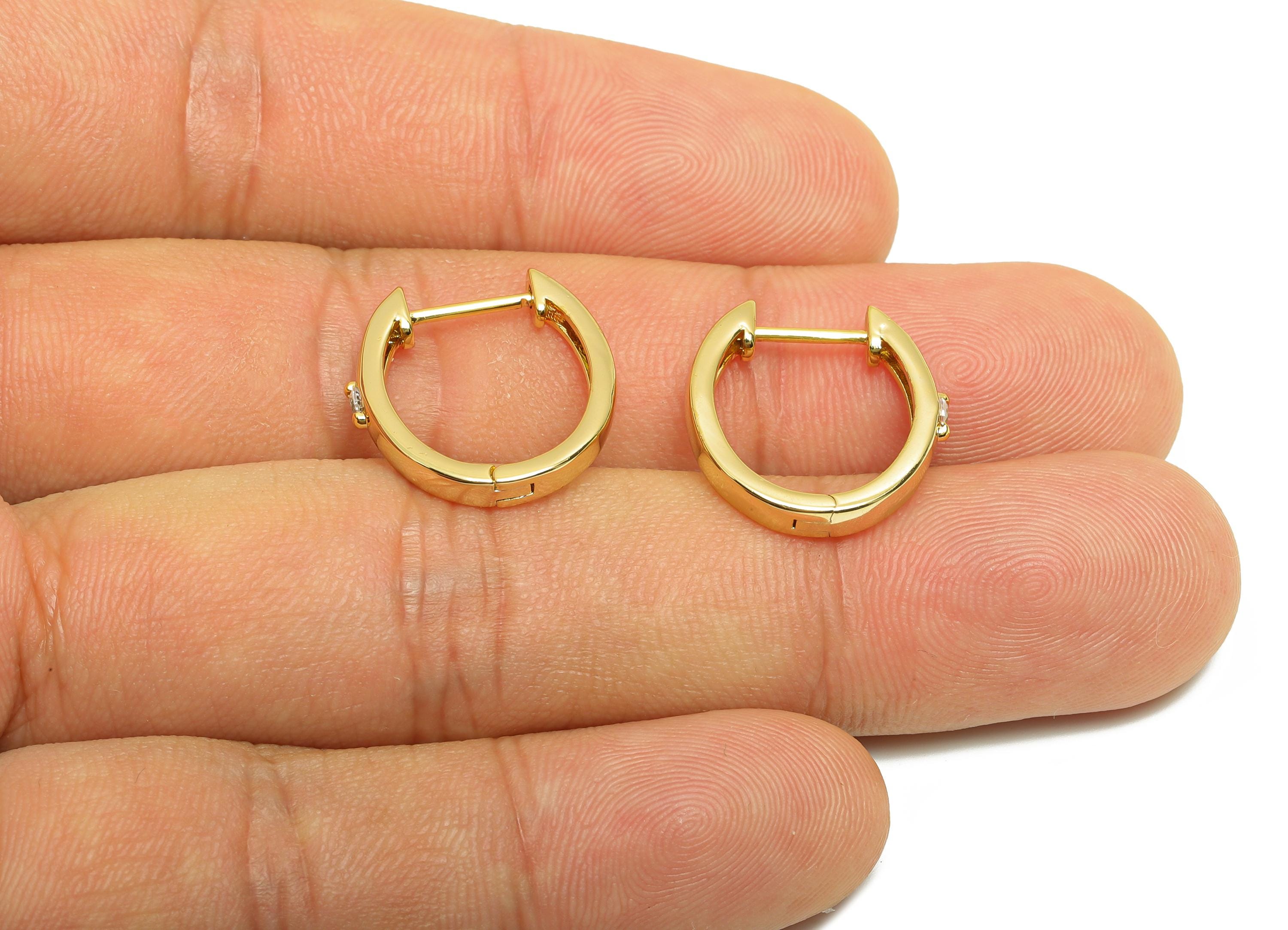 Brass Oval Huggie Earring - Gold Zircon Minimalist Earring - Daily Wear Hoop Earring - 18K Real Gold Plated - 17.64x16.66x1.66mmm - RGP9064 - DOMEDBAZAAR