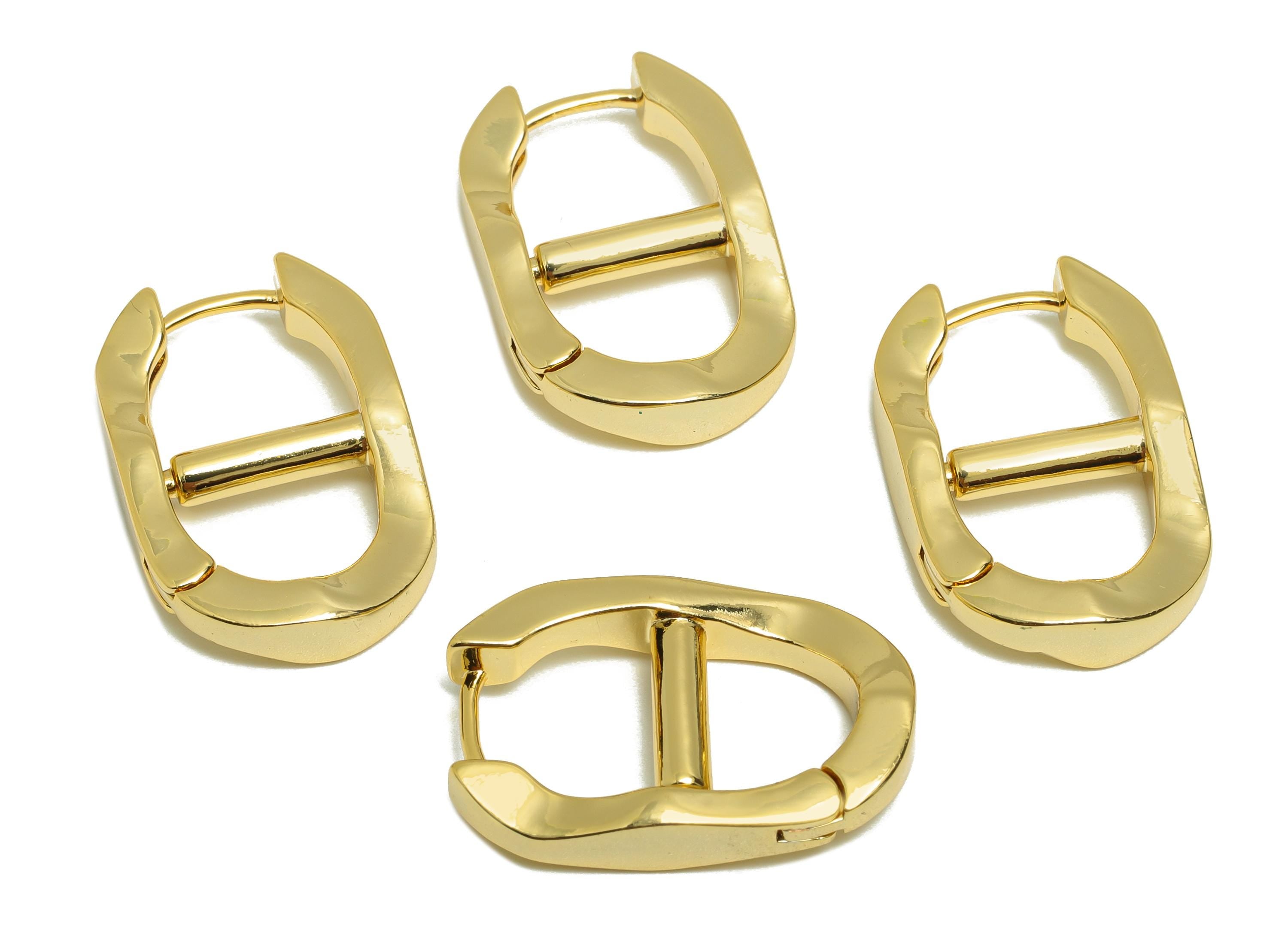 Brass Oval Pig Nose Ear - Gold Geometry Huggie Earring for Girl - Daily Wear Hoop Earring - 18K Real Gold Plated - 24.48x15.6x3.4mm -RGP9065 - DOMEDBAZAAR