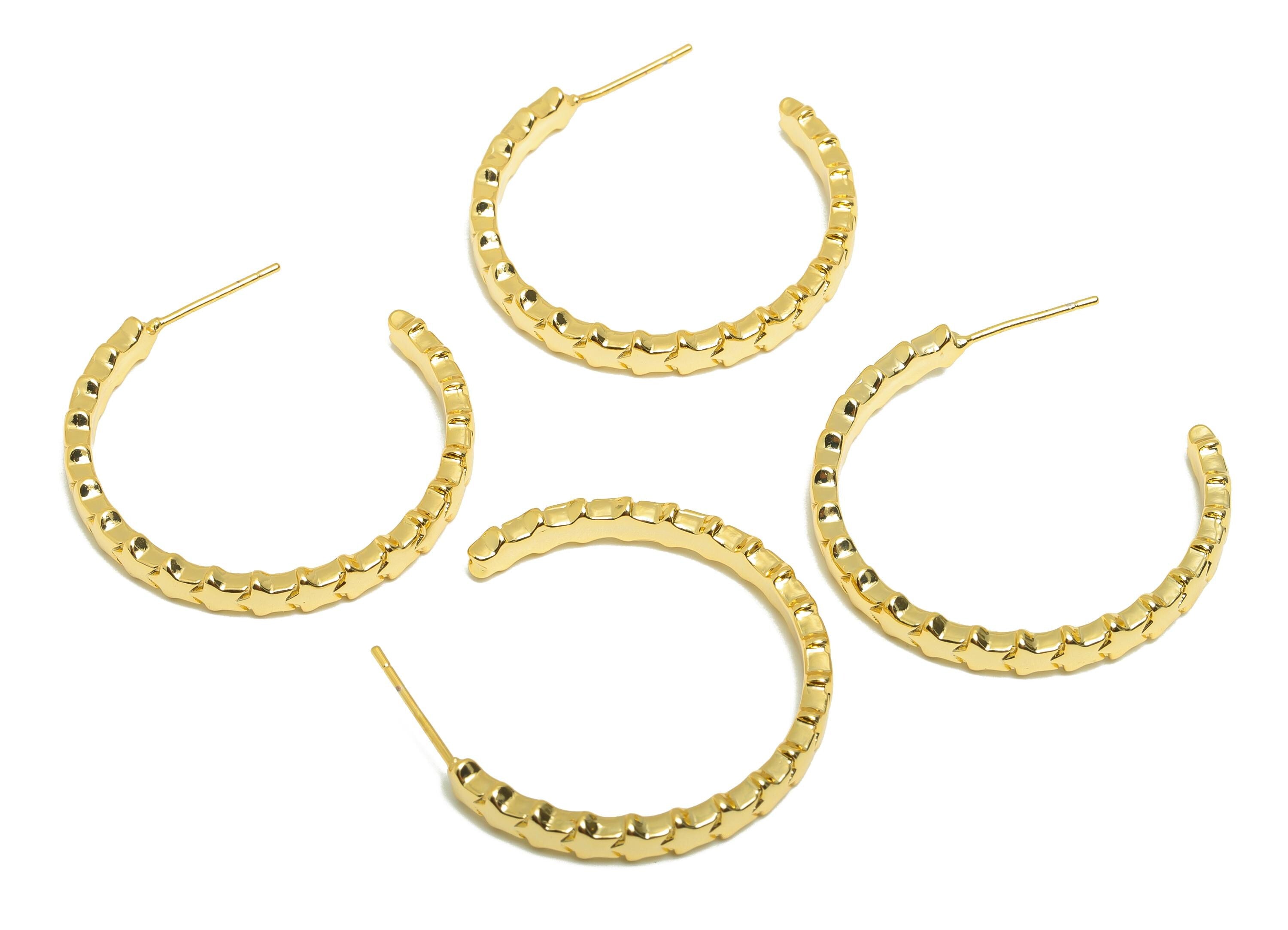Brass Star Earring Stud - Gold C Hoop Earring Post for Girl- North Star Daily Wear Ear - 18K Real Gold Plated - 35.25x32.22x2.26mm - RGP9068 - DOMEDBAZAAR