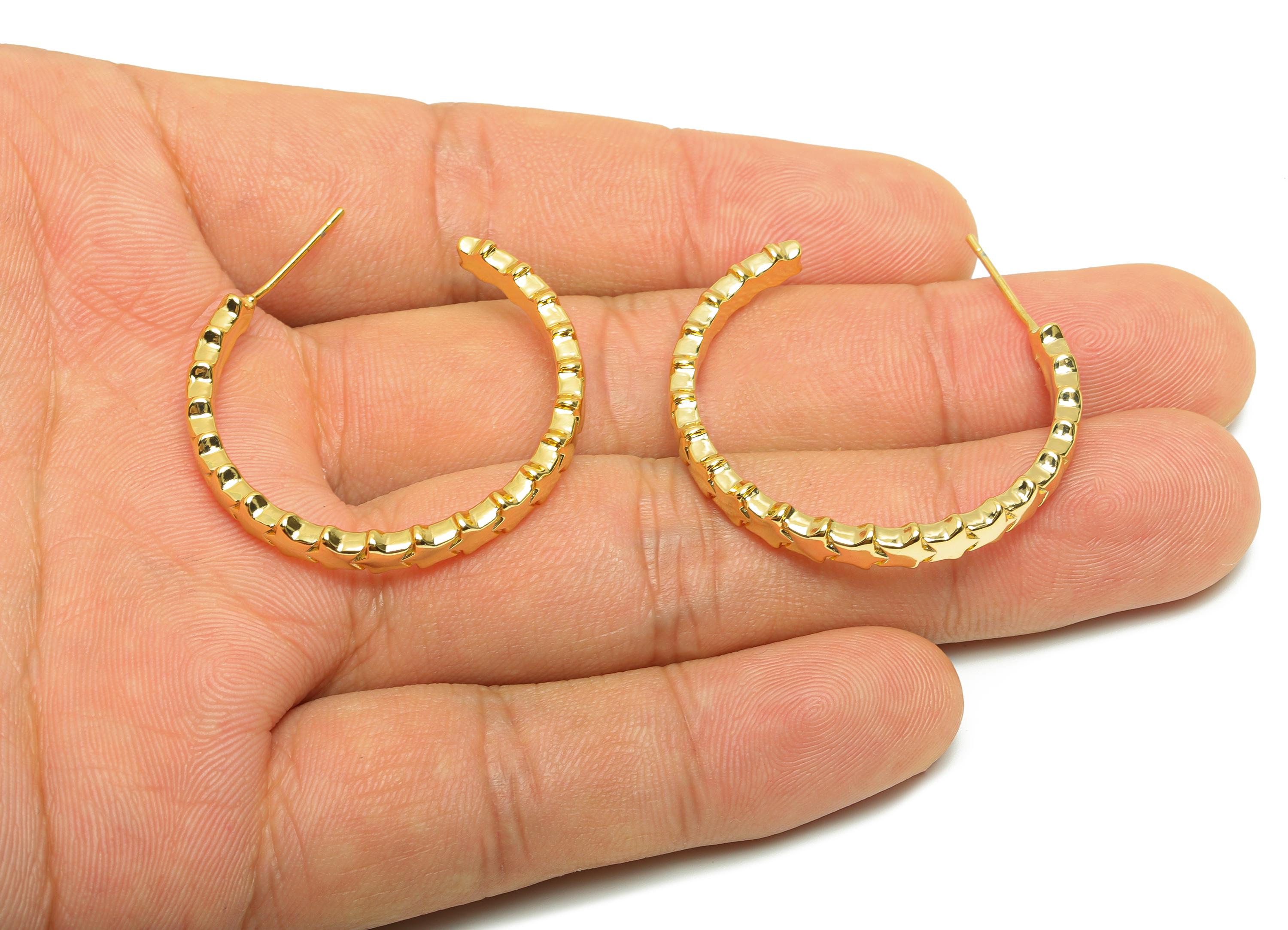 Brass Star Earring Stud - Gold C Hoop Earring Post for Girl- North Star Daily Wear Ear - 18K Real Gold Plated - 35.25x32.22x2.26mm - RGP9068 - DOMEDBAZAAR