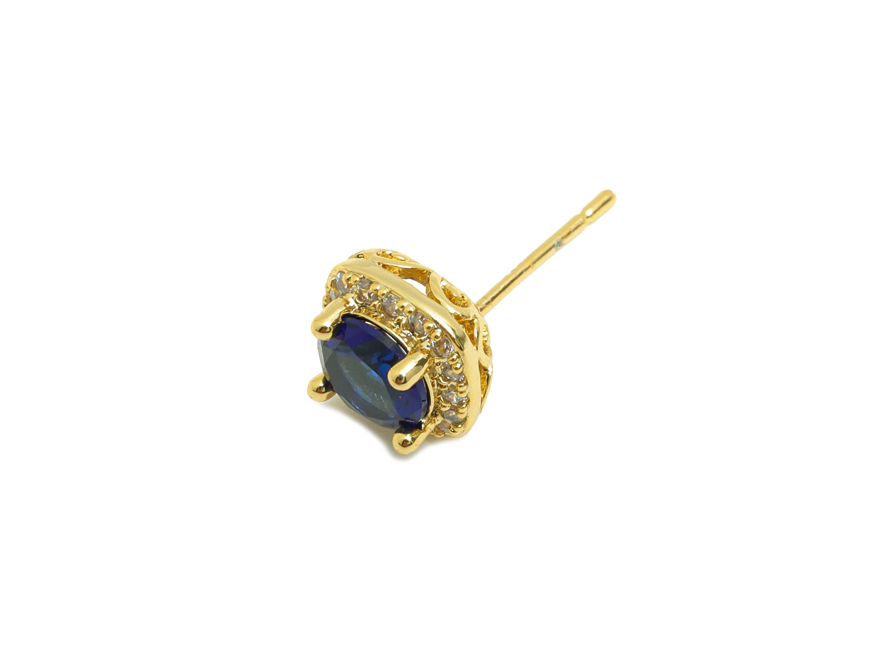 Brass Square Earring Stud - Gold Mini Zircon Glass Earring Post - Square Daily Wear Earring - 18K Real Gold Plated-8.34x8.34x5.66mm- RGP9070 - DOMEDBAZAAR