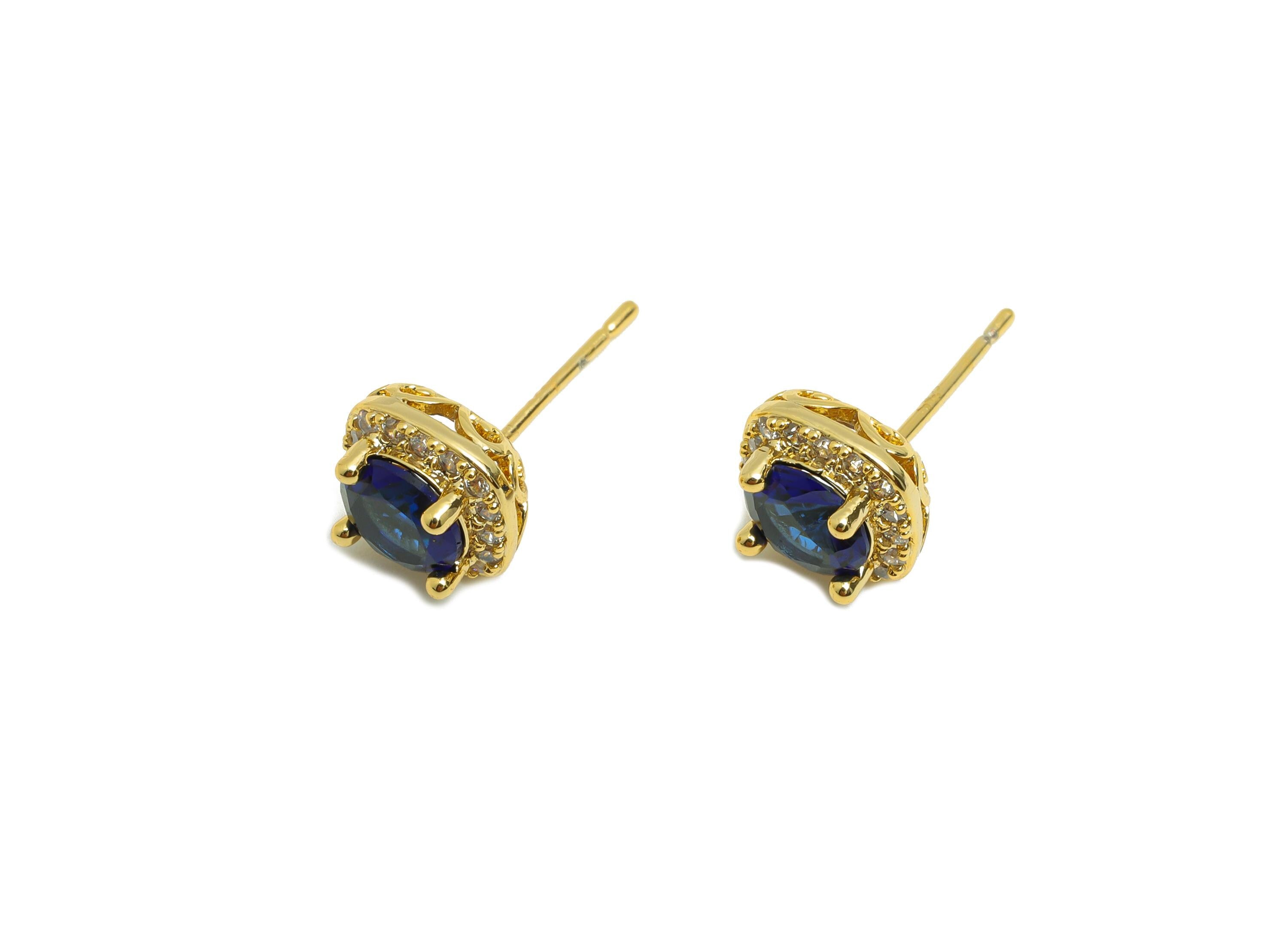 Brass Square Earring Stud - Gold Mini Zircon Glass Earring Post - Square Daily Wear Earring - 18K Real Gold Plated-8.34x8.34x5.66mm- RGP9070 - DOMEDBAZAAR